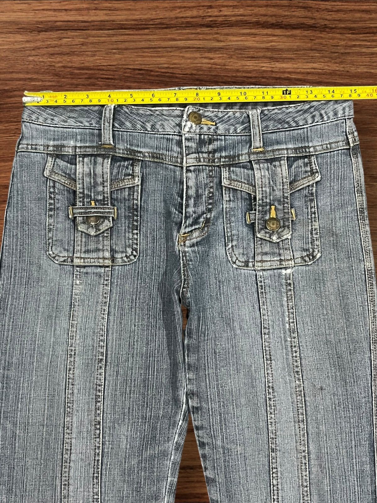 If Six Was Nine Panel Stitched Y2K Cargo Inspired Pocket Bell Bottom Jeans Size US 30 / EU 46 - 13 Thumbnail