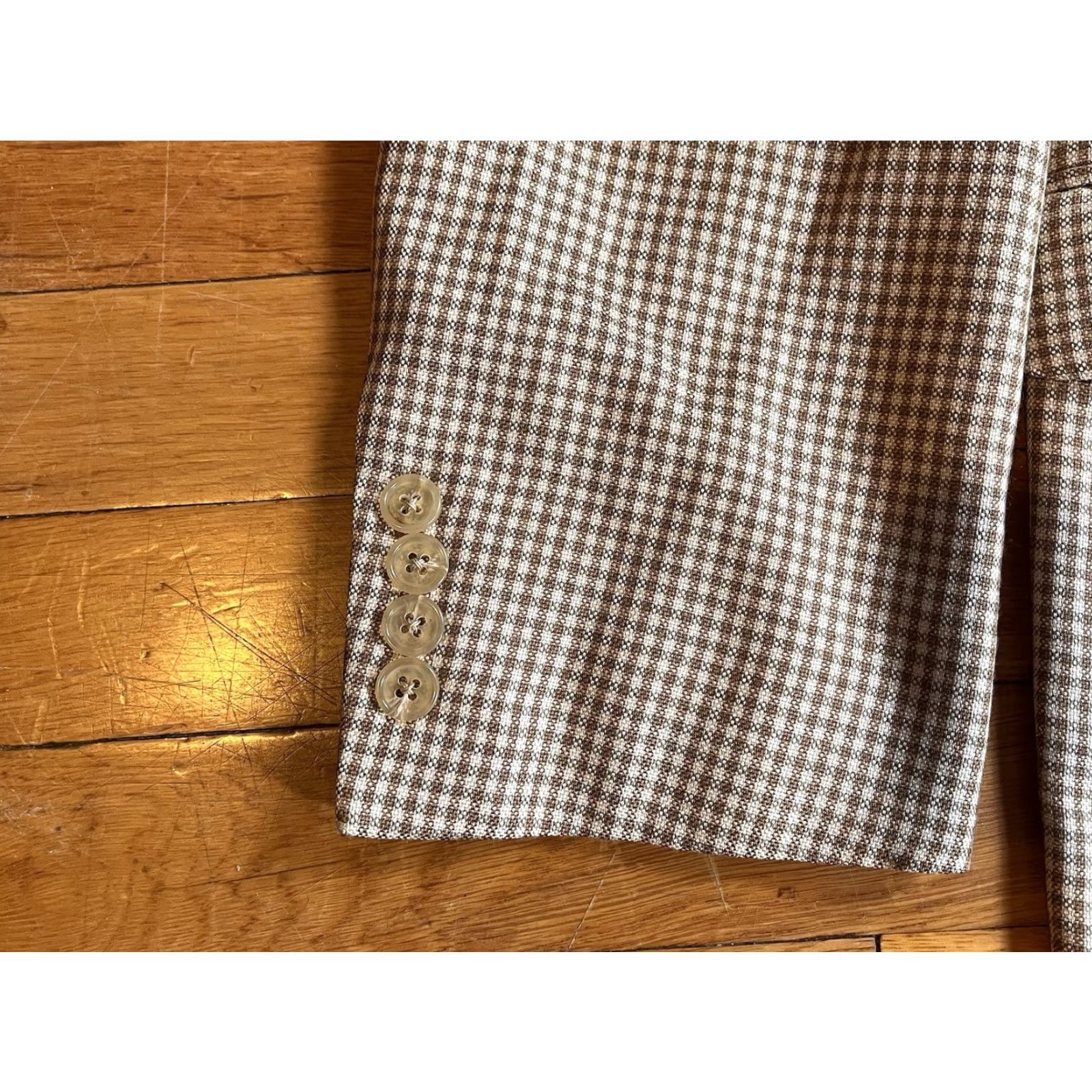 Ermenegildo Zegna Ermenegildo Zegna Blazer Sport Coat Men’s 46R Beige Check Jacket Single-Breasted Two-Button/Notch Cashmere Silk Size 46R - 5 Thumbnail