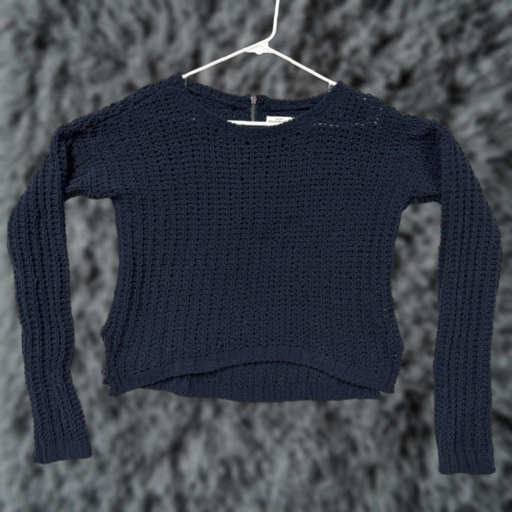Abercrombie & Fitch Abercrombie & Fitch Cropped Pullover Sweater Women M Blue Open-Knit Layering Zipper Crew Neck Solid Size M / US 6-8 / IT 42-44 - 1 Thumbnail