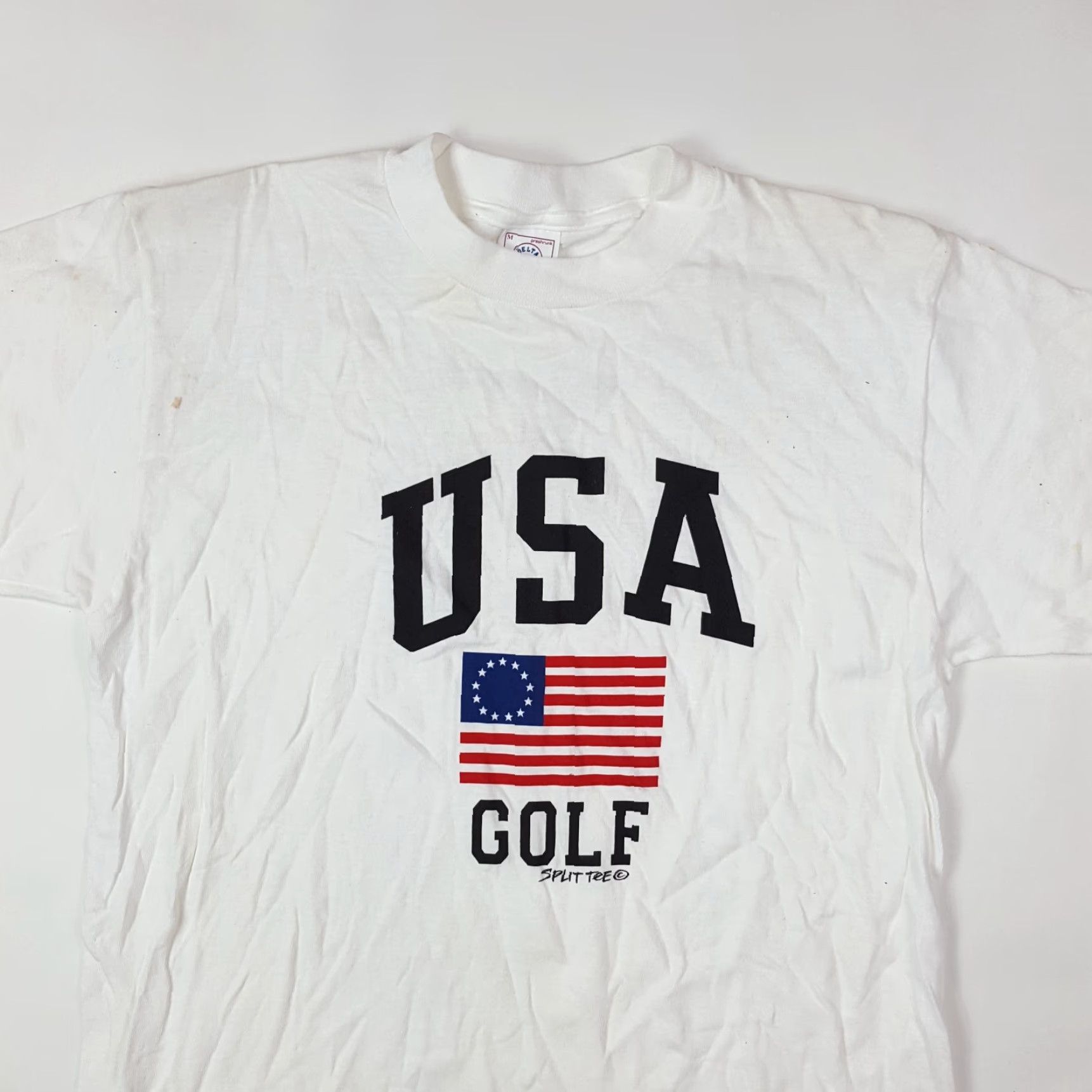 Delta VINTAGE Delta USA Golf Men’s Medium Flag Logo Retro Short Sleeve White Graphic T Shirt Size US M / EU 48-50 / 2 - 2 Thumbnail