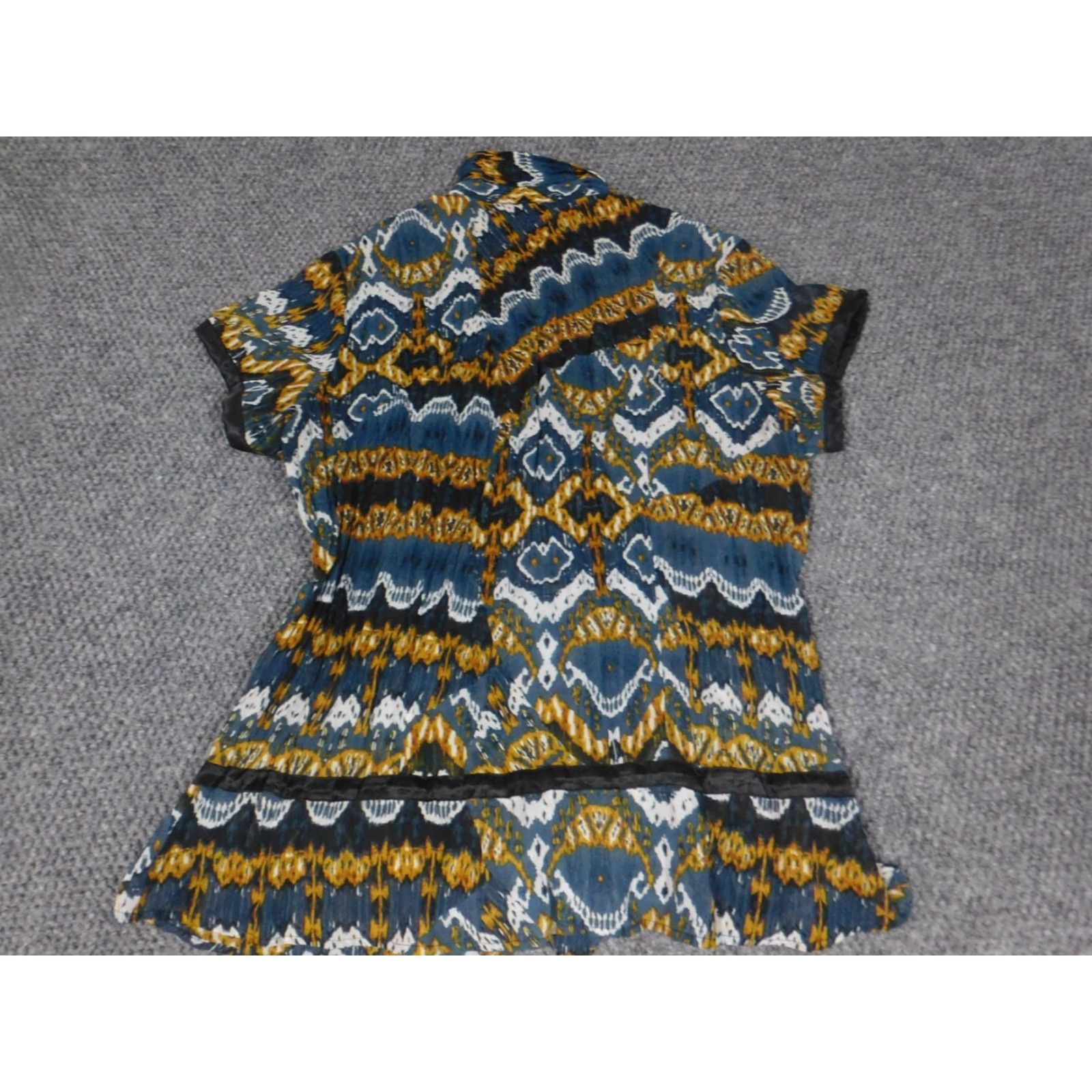 Vintage NY Collection Blouse Womens Large Blue Shirt Short Sleeve Collared Pullover Regular Cotton Rayon Stretch Casual Basic Size L / US 10 / IT 46 - 7 Thumbnail