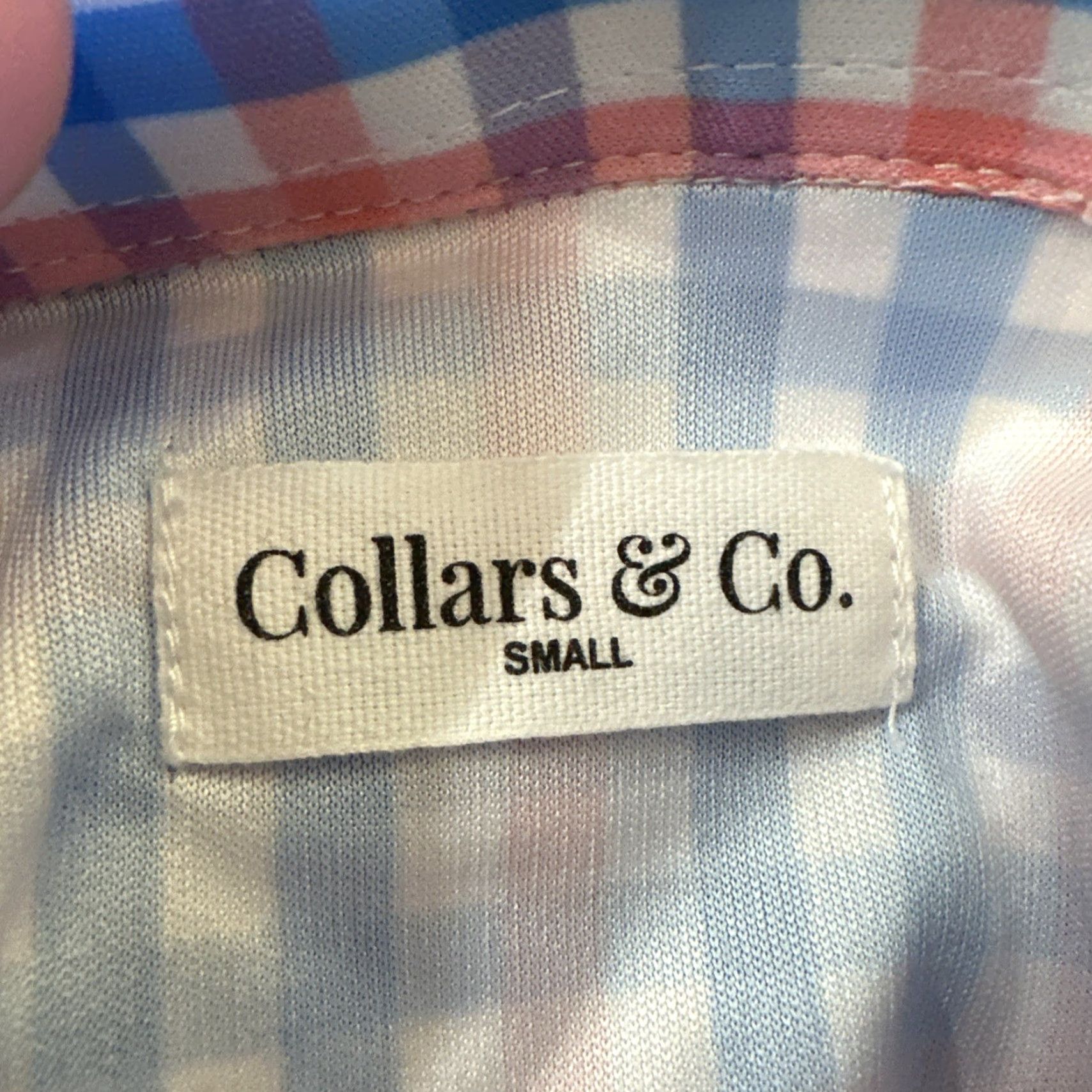 Vintage Collars & Co Dress Polo Shirt Gingham Short Sleeve Blue Pink Small Men Regular Size 36R - 5 Thumbnail