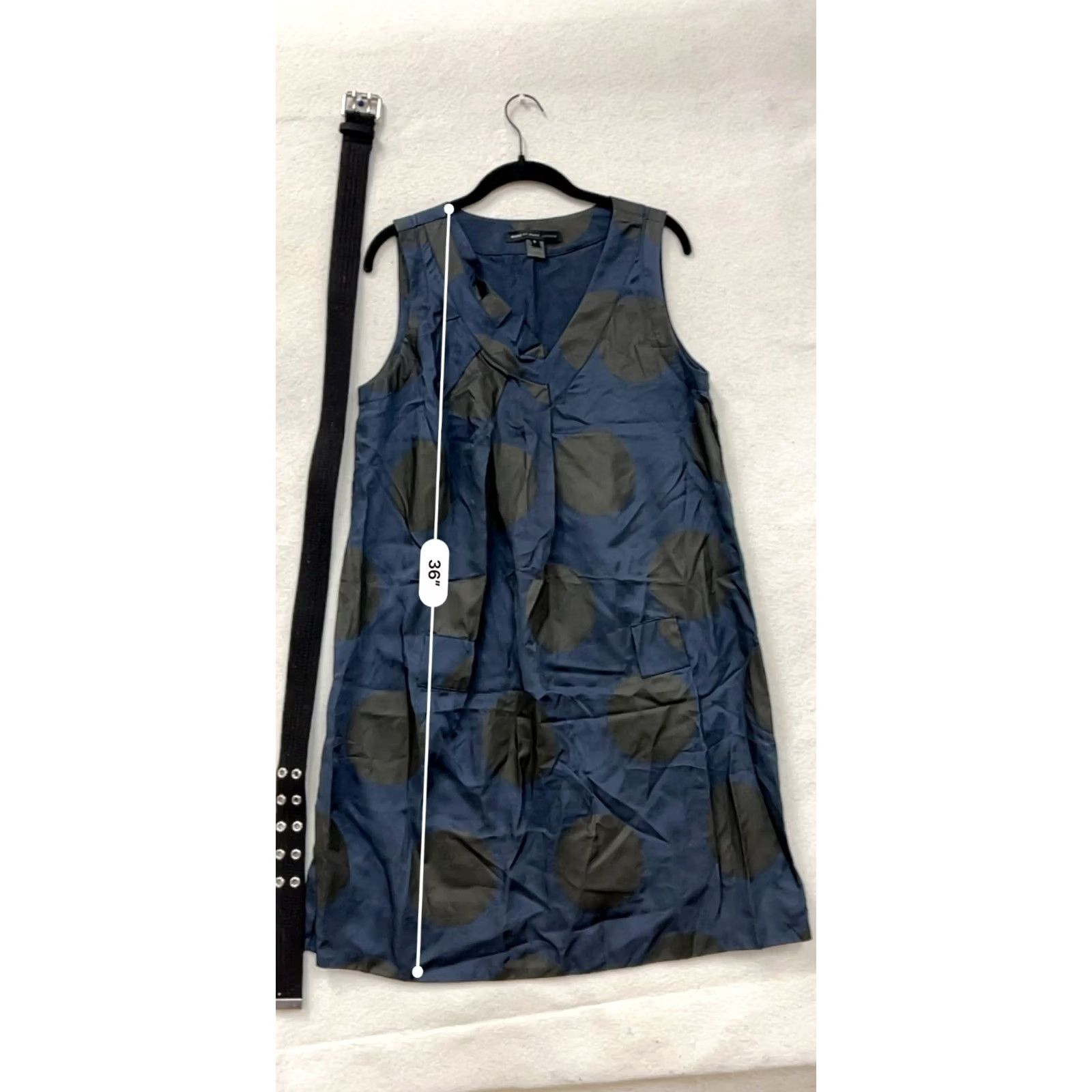 Marc by Marc Jacobs Marc by Marc Jacobs Womens Dress Sleeveless Navy Black Polka Dot A-Line Knee Length L Belt Silver Back Zip Size L / US 10 / IT 46 - 7 Thumbnail