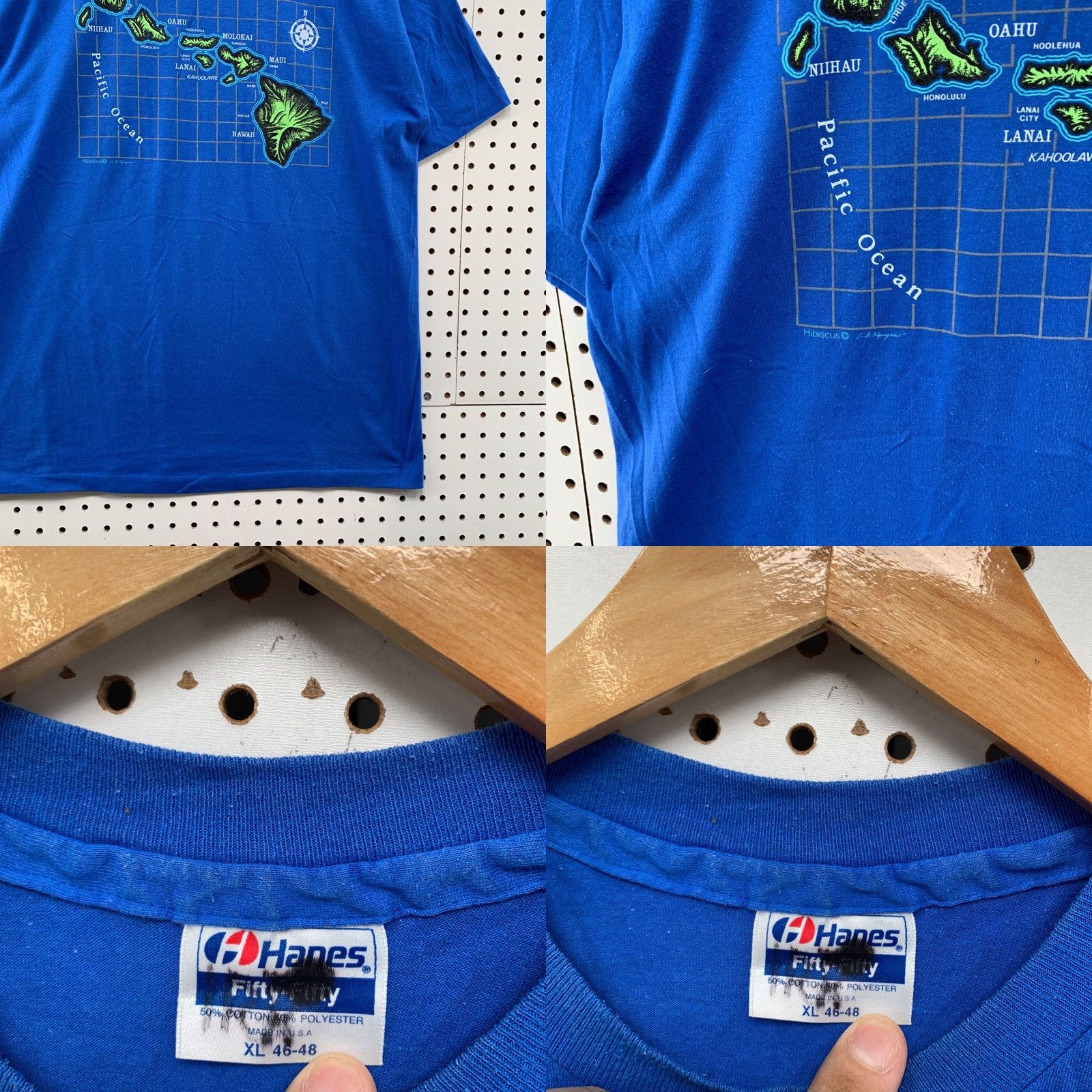 Hanes VINTAGE Hanes Hawaii Shirt Mens XL Blue 80s Maui Map 80s Beach Graphic Print T-Shirt Size US XL / EU 56 / 4 - 8 Thumbnail