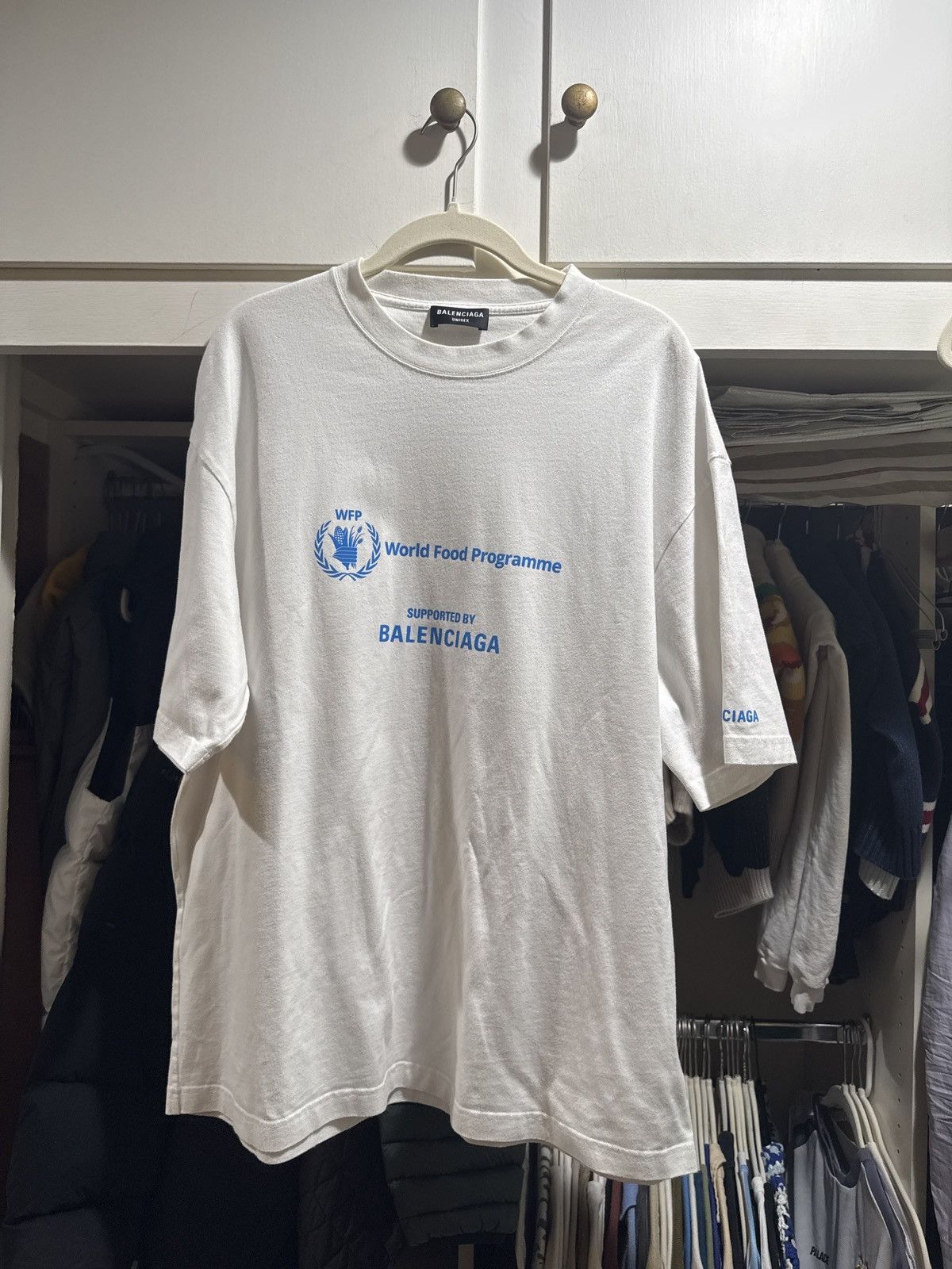 Balenciaga Balenciaga white/blue WFP short sleeve tee Size US XL / EU 56 / 4 - 1 Thumbnail