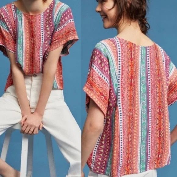 Anthropologie Anthropologie Maeve Milla Printed Tribal Top Size Large Size L / US 10 / IT 46 - 1 Thumbnail