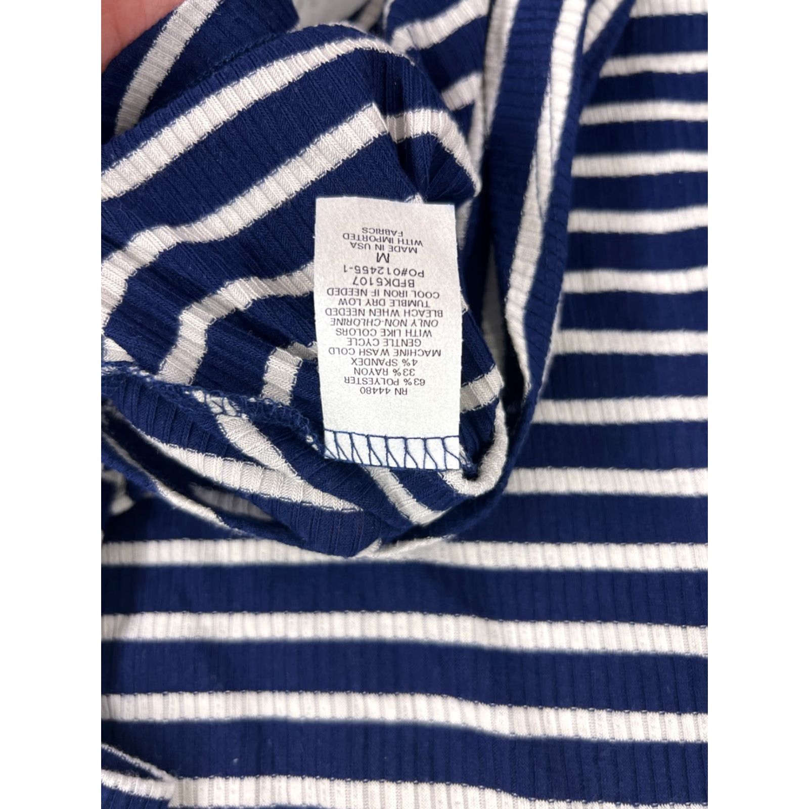 Vintage LA made Dress Womens M Blue White Striped Long Sleeve Round Neck Pullover Knit Polyester Mini Vintage No Size M / US 6-8 / IT 42-44 - 4 Thumbnail