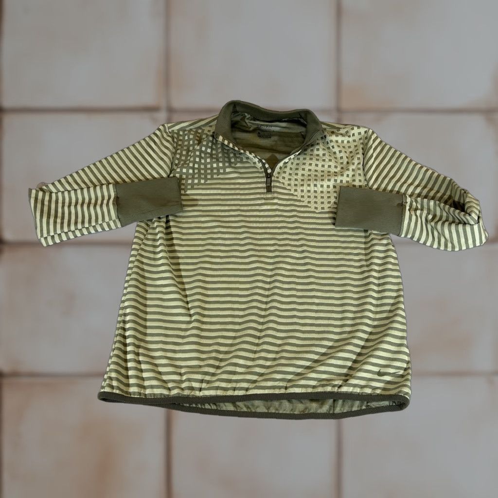 Nike Nike Dri-FIT Pullover Shirt Womens M Green Striped 1/4 Zip Mock Neck Long Sleeve Activewear Top Size M / US 6-8 / IT 42-44 - 1 Thumbnail
