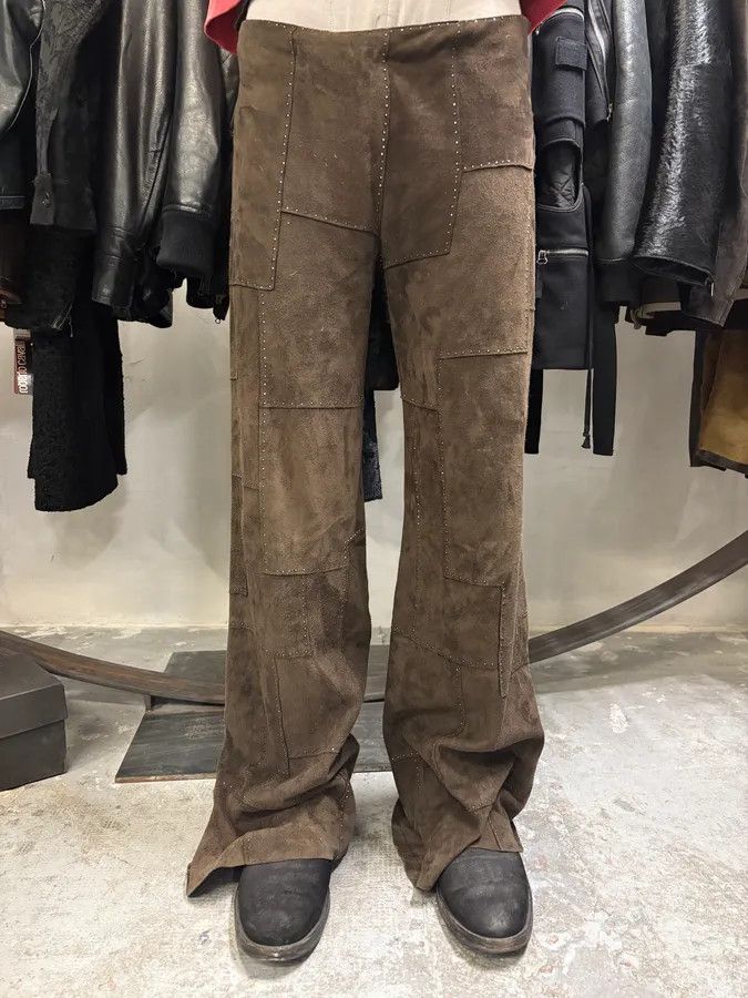 Fendi 2000s Fendi Khaki Suede Leather Studded Patchwork Pants Size US 31 - 2 Thumbnail