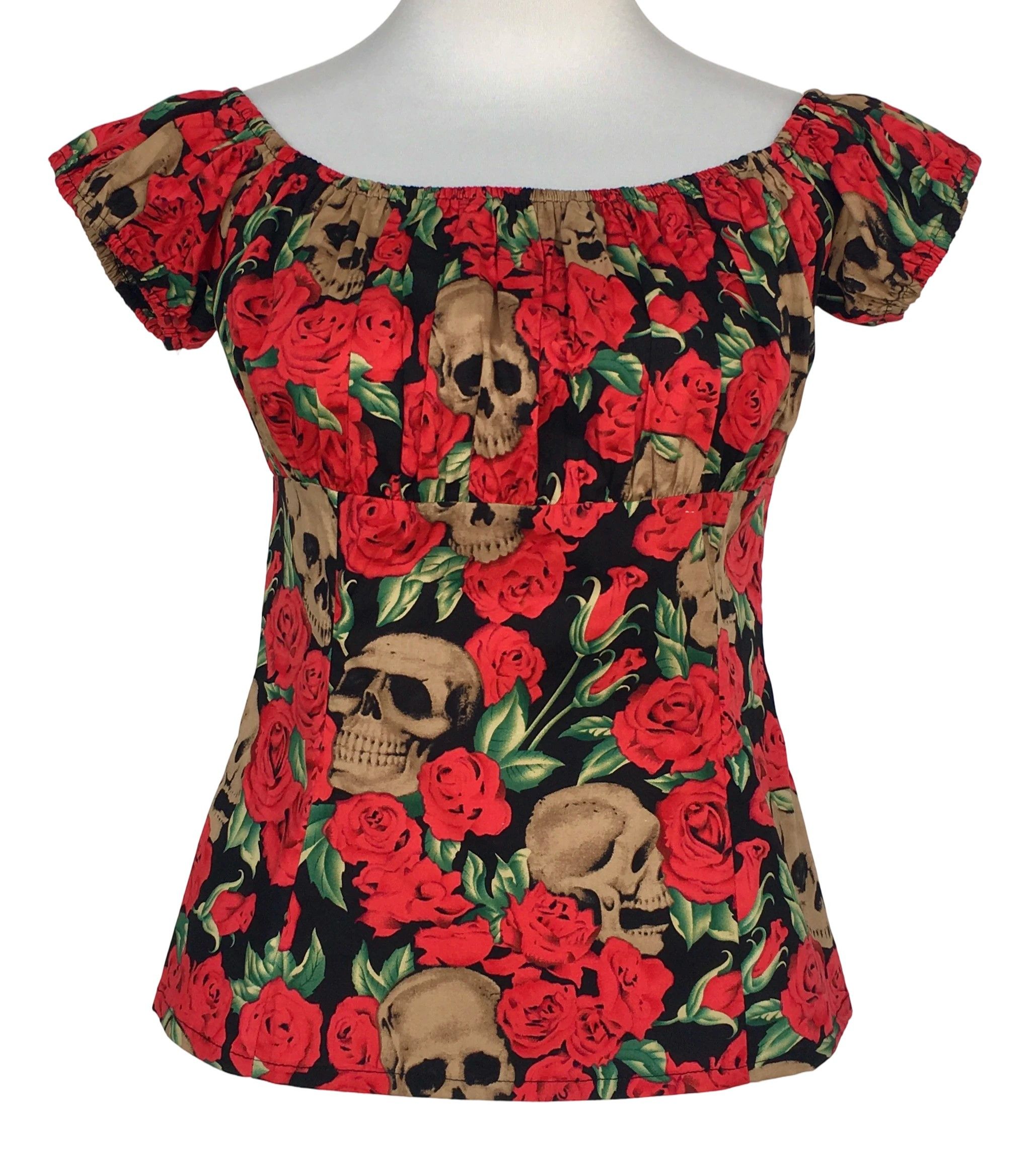 Other Skull rose print off shoulder slim fit women tops Size L / US 10 / IT 46 - 1 Thumbnail