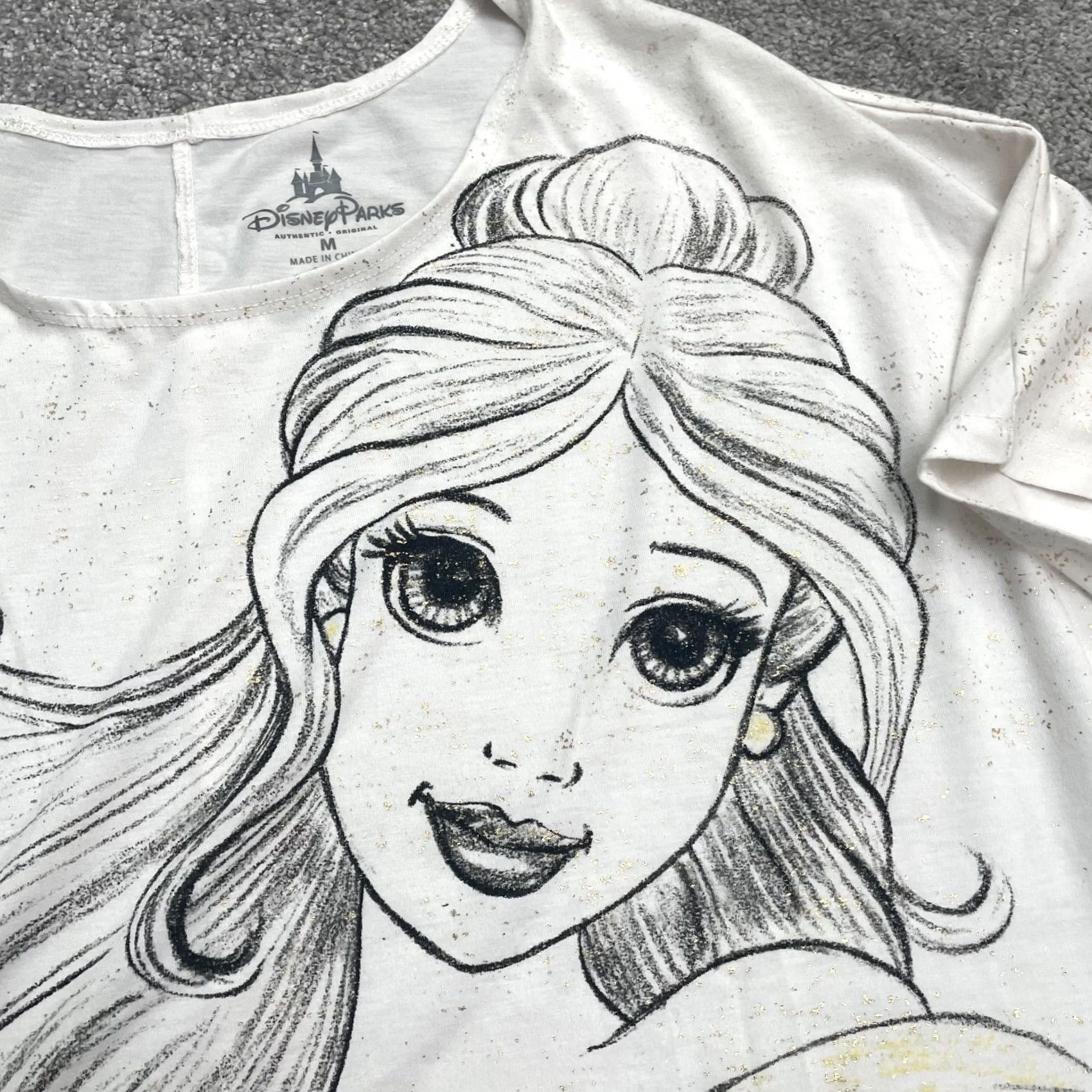 Disney Disney Blouse Womens Medium White Belle Shiny Glittered Dolman Sleeve Shirt Top, Disney, Cartoon, Princess, 90s? Size M / US 6-8 / IT 42-44 - 3 Thumbnail