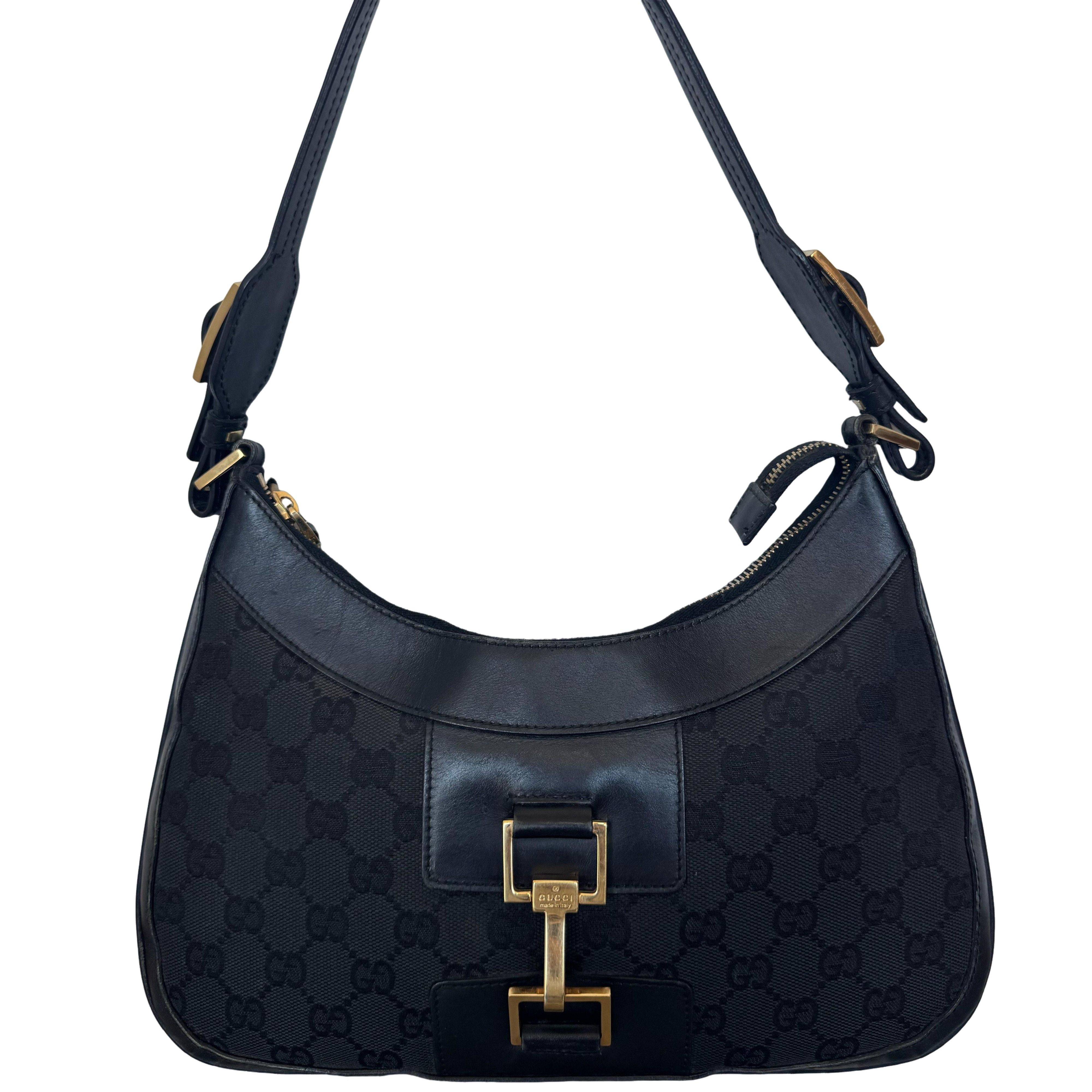 Gucci Gucci Black GG Canvas Horsebit Shoulder Bag Size ONE SIZE - 1 Thumbnail