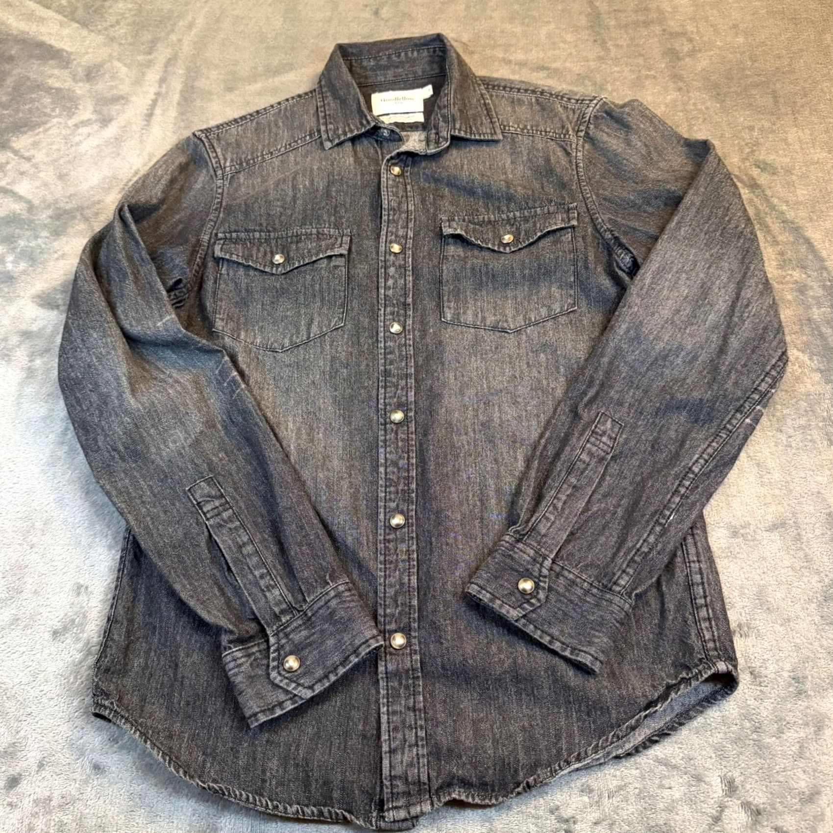 Vintage Goodfellow & Co Denim Shirt Mens Small Gray Black Snap Front Western Casual Size US S / EU 44-46 / 1 - 3 Thumbnail