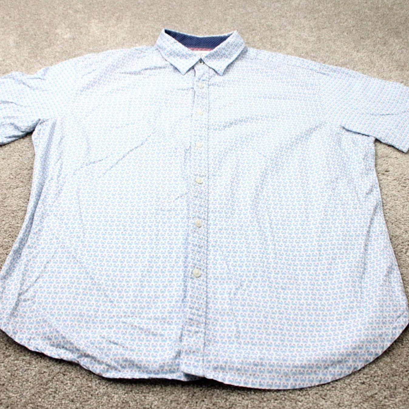 Vintage Society of Threads Shirt Mens XL Blue Crab All Over Print S/S Button-Up Graphic Print Casual Cotton Blend Twill Lightweight Breathable Non-Iron Size US XL / EU 56 / 4 - 3 Thumbnail