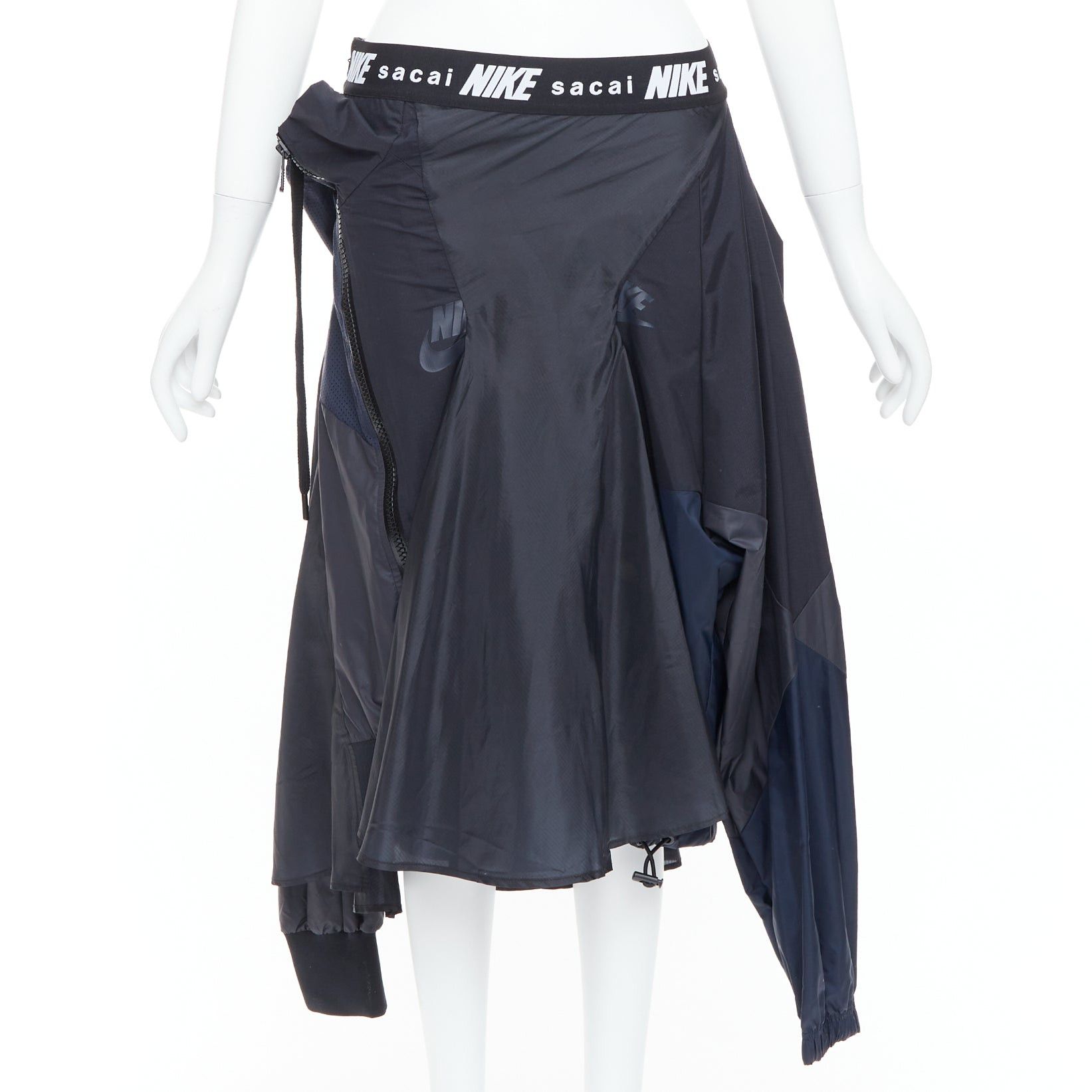 Sacai SACAI NIKE black navy nylon deconstructed windbreaker patchwork skirt S Size 27" / US 4 / IT 40 - 1 Thumbnail