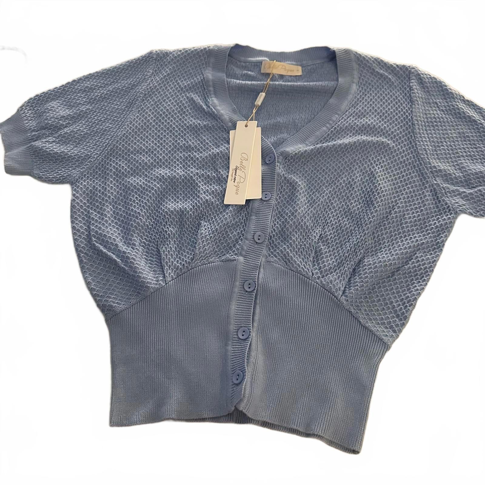 Designer Belle Poque Light Blue Knit Cardigan - Stylish Short Sleeve Size S / US 4 / IT 40 - 1 Thumbnail