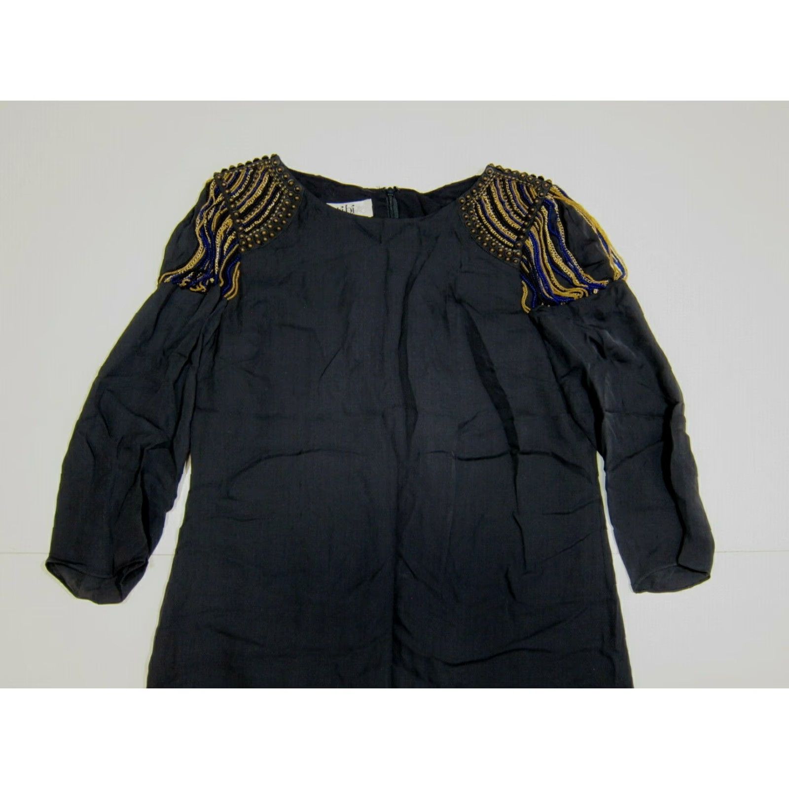 Tibi Tibi Dress Women Size 6 Black Blue Silk Beaded Shoulders Shift Sheath 100% Silk Size M / US 6-8 / IT 42-44 - 4 Thumbnail