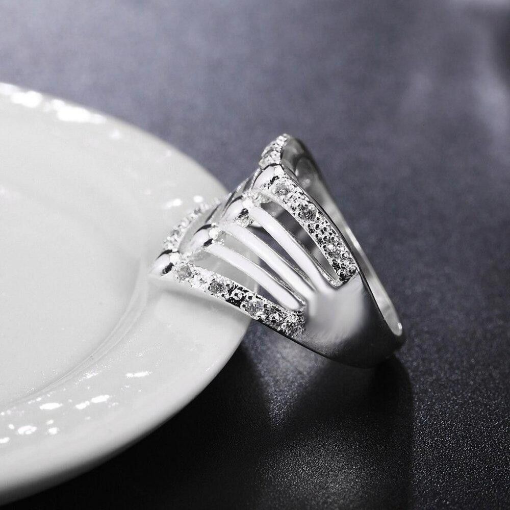 Designer 925 Sterling Silver Elegant Hollow Zircon Ring - Size 8 Size ONE SIZE - 7 Thumbnail
