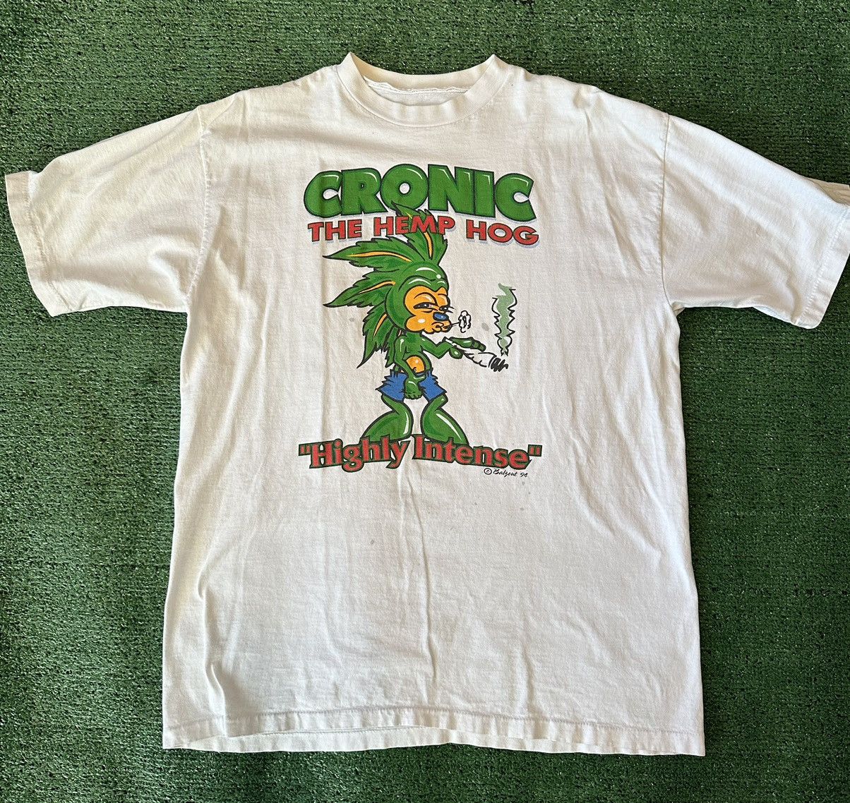 image of Vintage 90's Chronic The Hemp Hog Sonic Hedgehog Marijuana in White, Men's (Size XL)