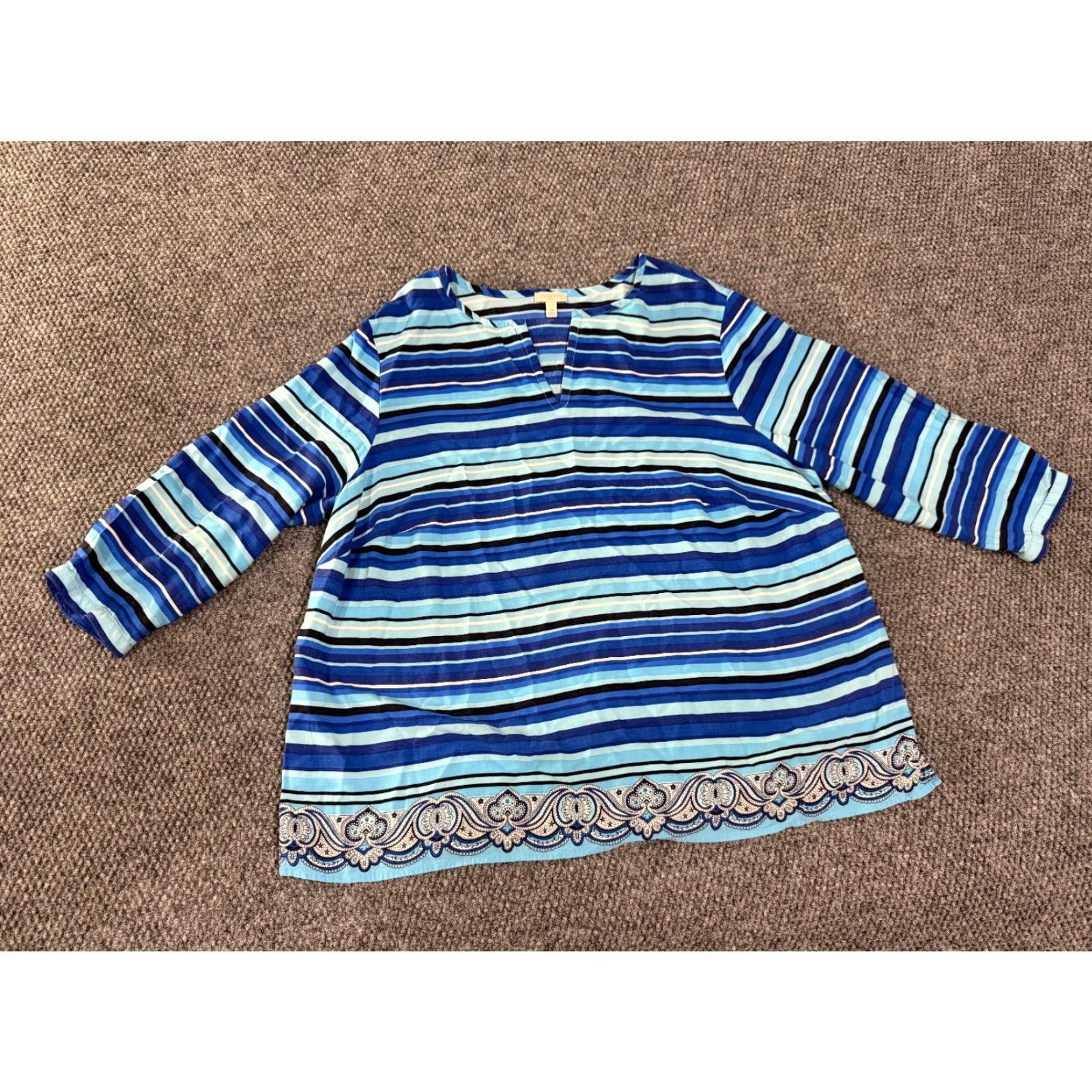 Talbots Talbots blouse Womens 2X blue striped paisley rayon tunic pullover Size XXL / US 16-18 / IT 52-54 - 2 Thumbnail