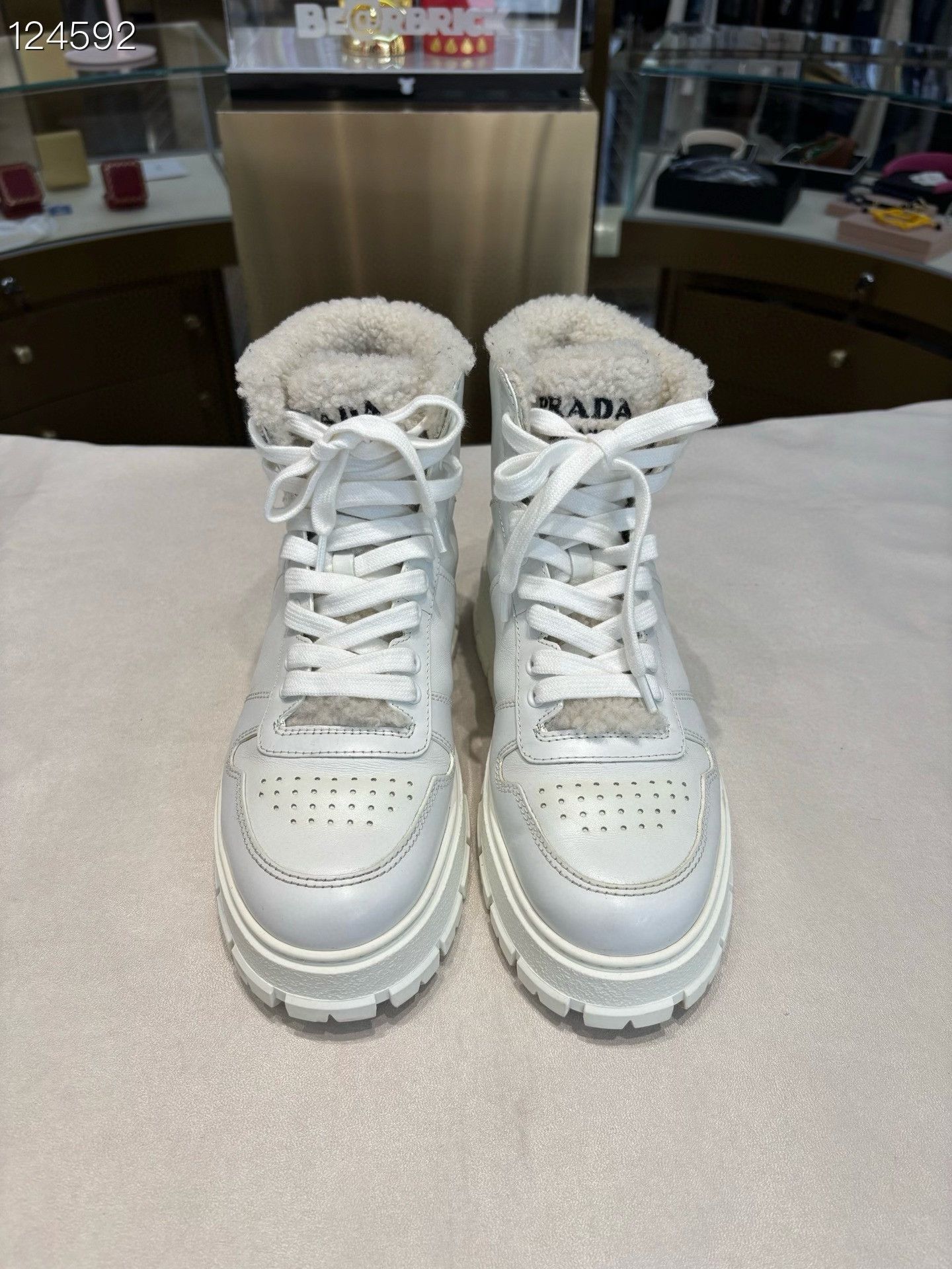 Prada Prada High-Top Logo Fur Women's Sneakers Size US 7 / IT 37 - 1 Thumbnail