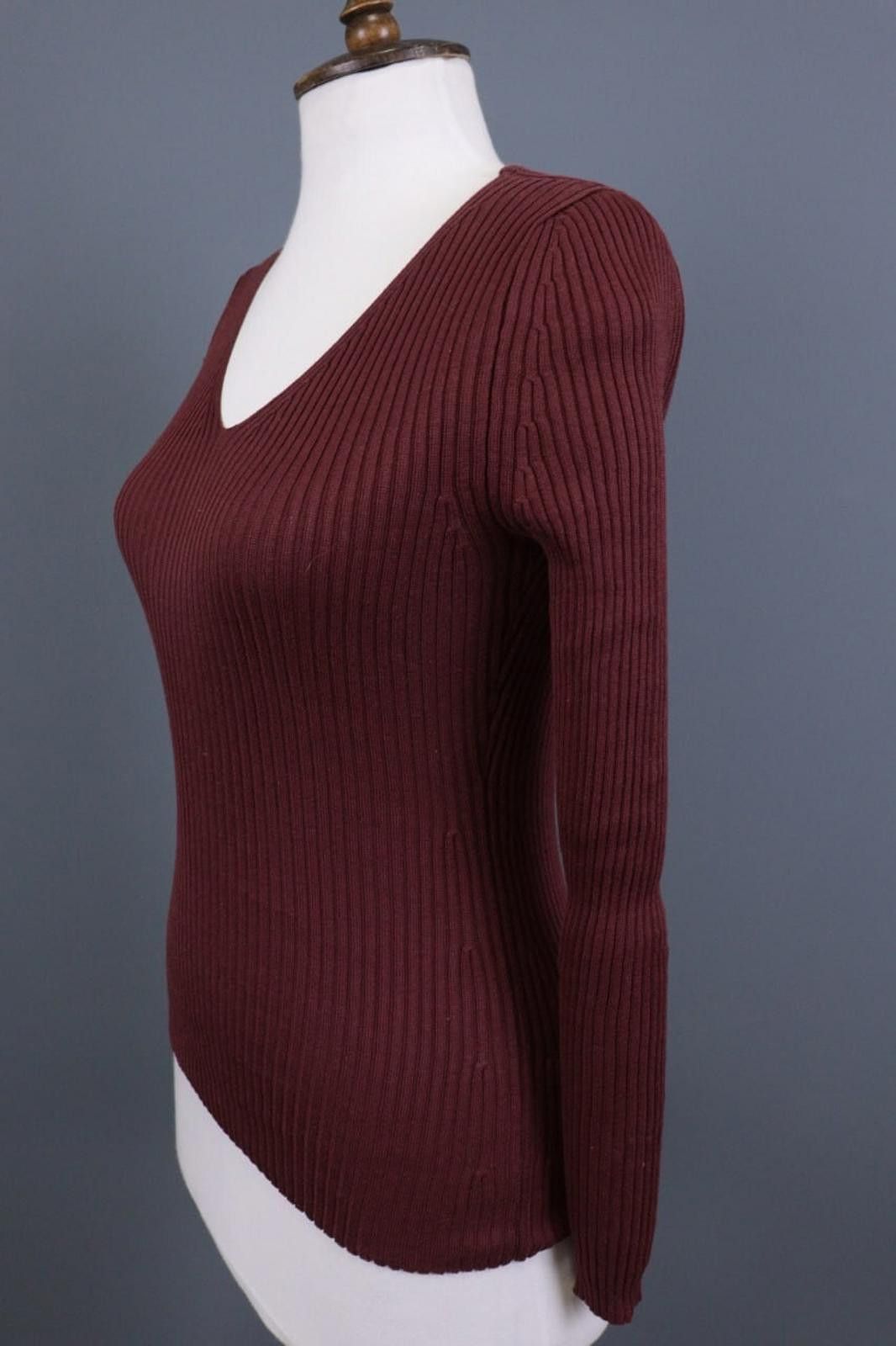 Designer Peruvian Connection Burgundy Ribbed Top Shirt Size S Size S / US 4 / IT 40 - 5 Thumbnail