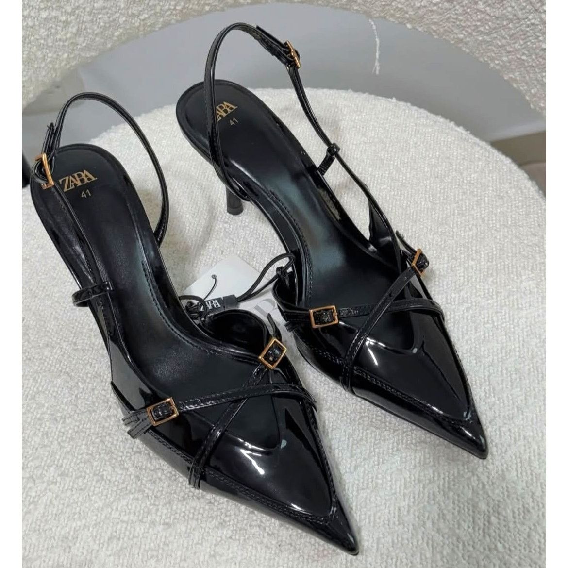 Zara Zara Black Pointed Toe Slingback Heels NWT Size US 7.5 / IT 37.5 - 12 Thumbnail
