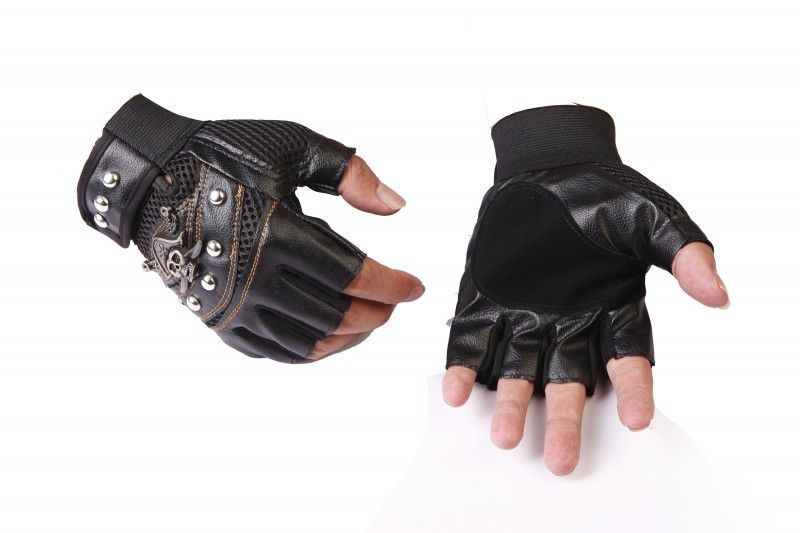 Leather Punk Skulls Rivet PU Leather Gloves Size ONE SIZE - 3 Thumbnail
