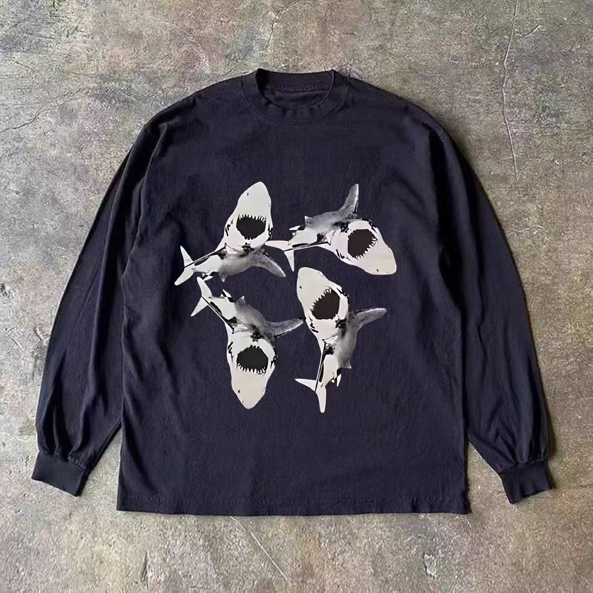 Japanese Brand Black Washed Vintage Shark Print Long-Sleeve T-Shirt Size US M / EU 48-50 / 2 - 1 Thumbnail