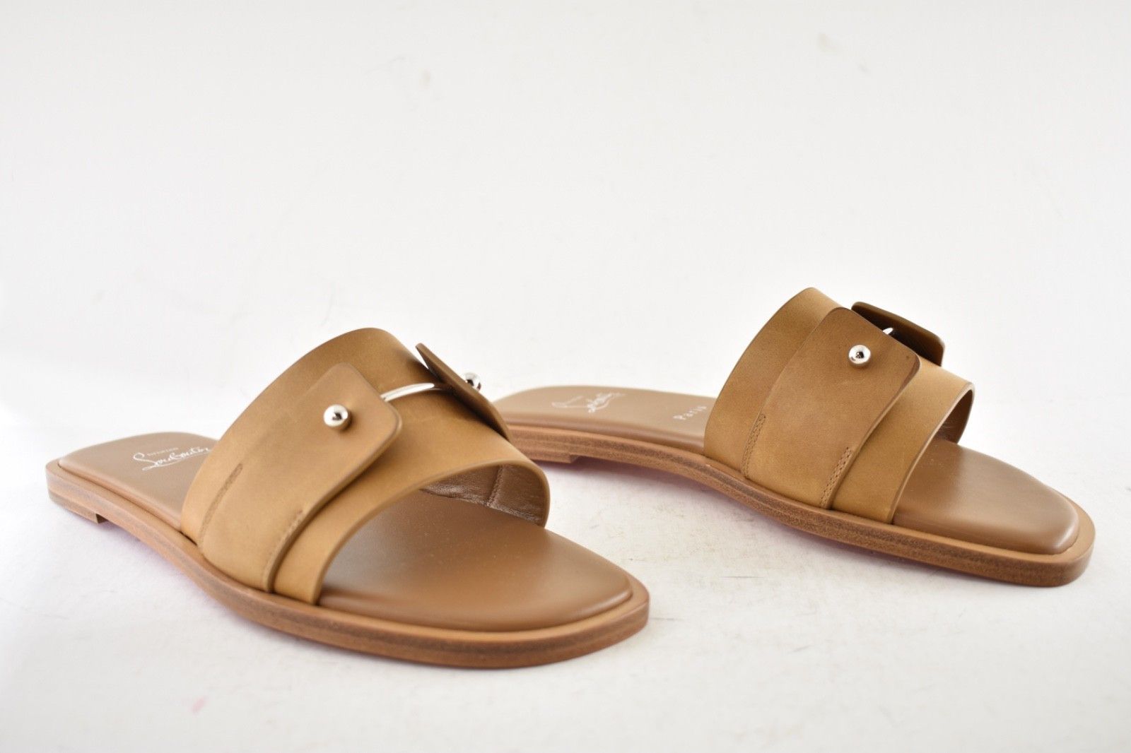 Christian Louboutin Chambelimule Donna Flat Tera Brown Leather Slide Sandal 36 Size US 6 / IT 36 - 4 Thumbnail