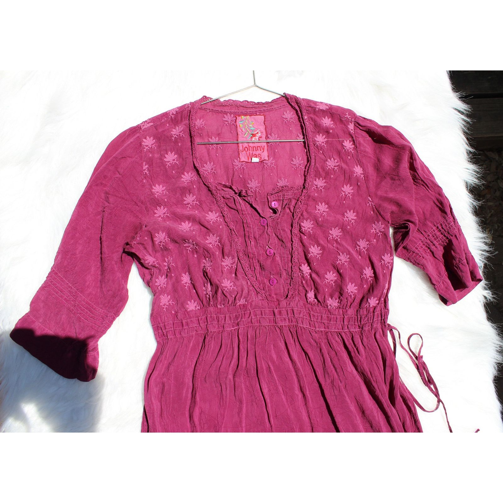 Johnny Was Vintage Johnny Was Small Dress with Tie Length Burgundy Wine Size S / US 4 / IT 40 - 3 Thumbnail