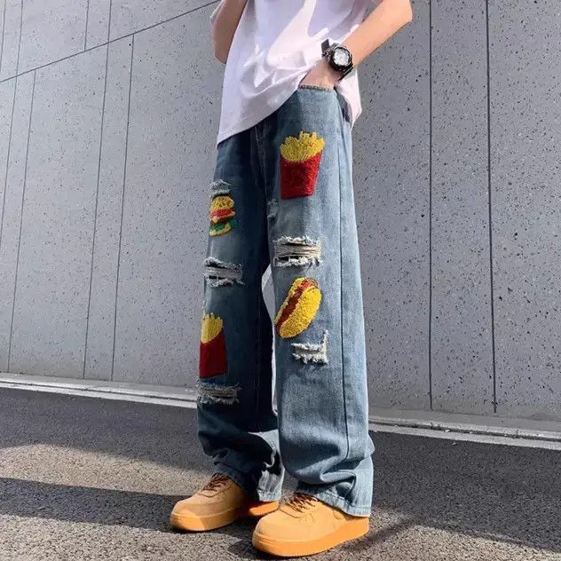Japanese Brand Loose straight leg wide leg ripped jeans Size US 32 / EU 48 - 2 Thumbnail
