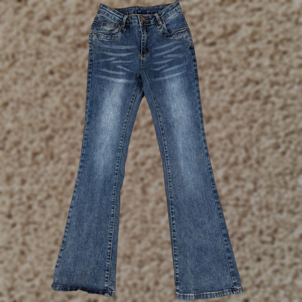 Vintage Vintage Seven7 Women’s Jeans Flared Low Rise Cotton Blend Distressed 22x29 Blue Denim Size 40" / US 18 - 1 Thumbnail