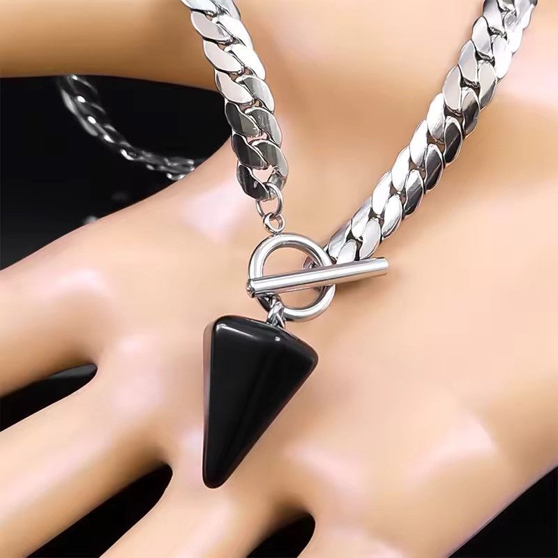 Jewelry Obsidian Reiki Pendulum Cone Pendant Chain Necklaces Size ONE SIZE - 4 Thumbnail