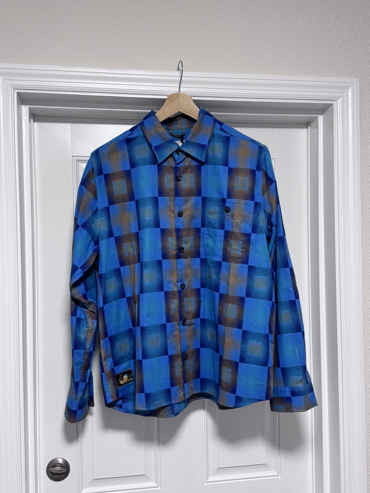 Percival NWT Percival Razzle Check Knit Long Sleeve Shirt Blue Multi Size US XL / EU 56 / 4 - 11 Thumbnail