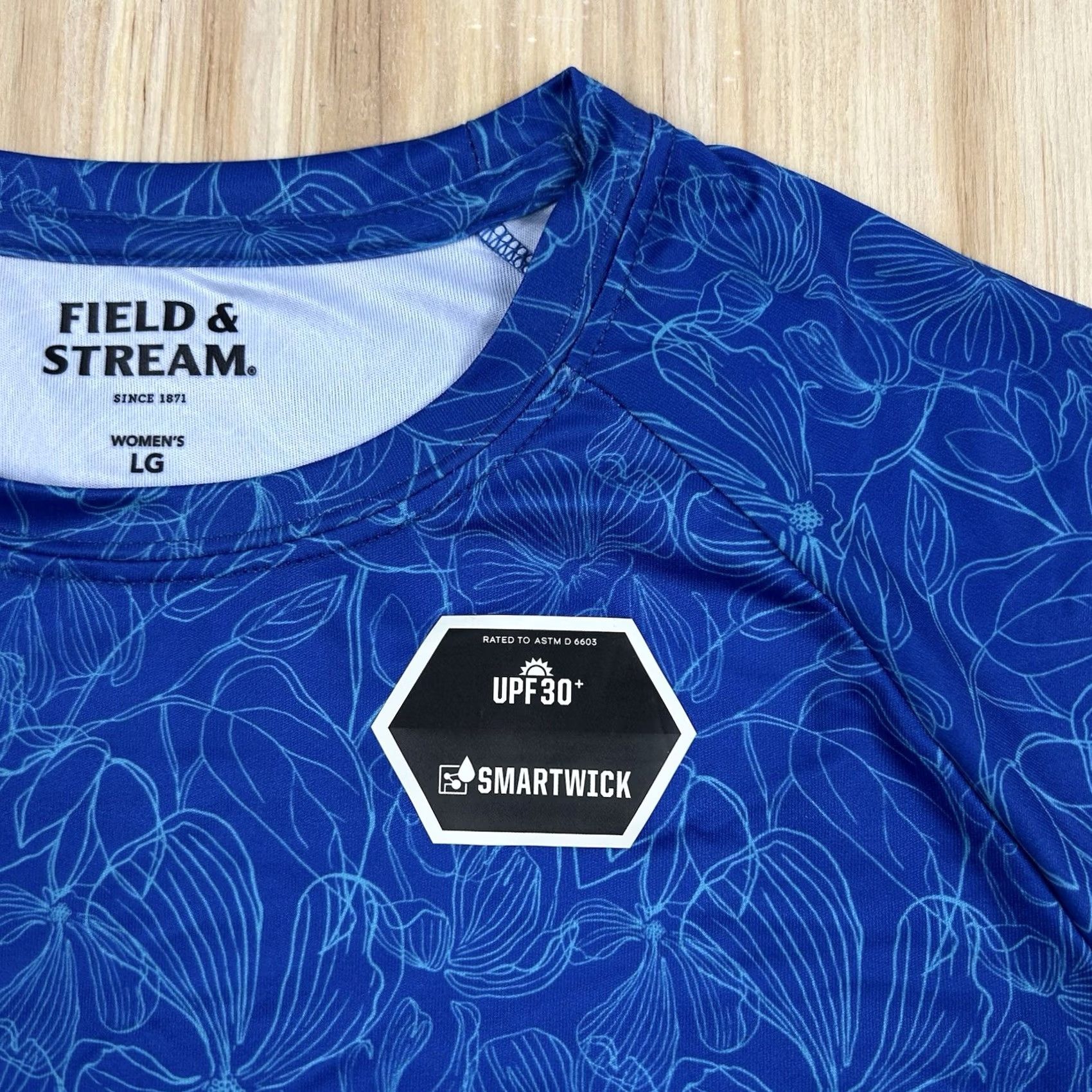 Vintage Field & Stream Women's L Blue Floral Surf UPF 30 Smartwick Long Sleeve Tech Size L / US 10 / IT 46 - 2 Thumbnail