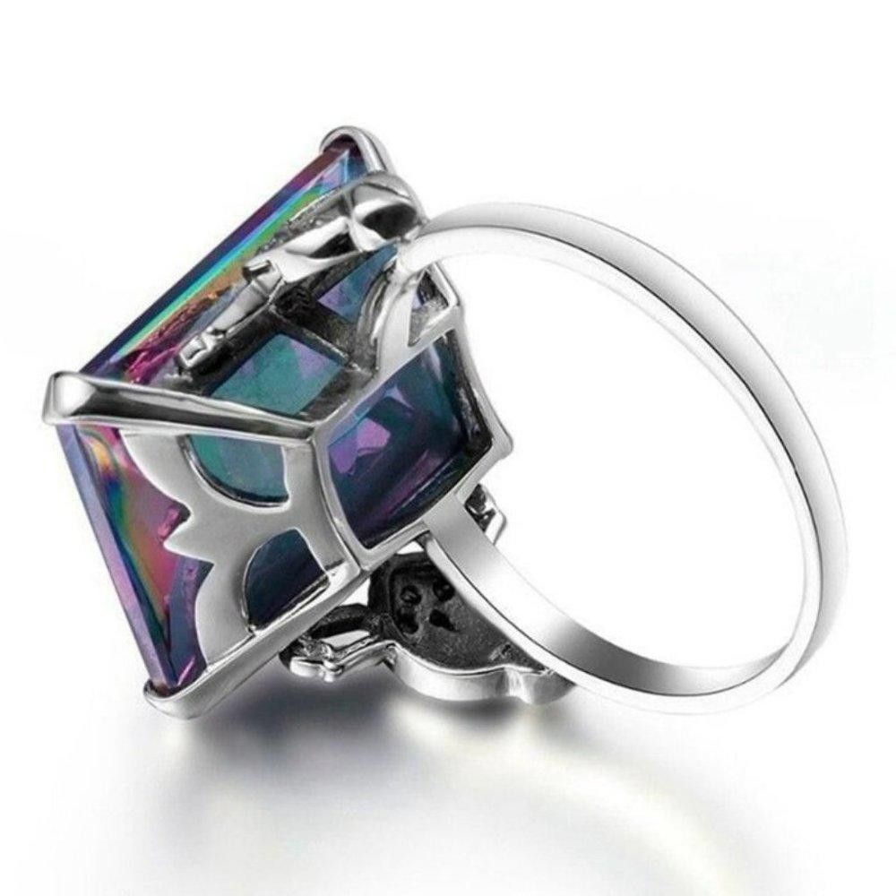 Designer Huge Rectangle Rainbow Mystic Topaz Vintage Silver Ring Size ONE SIZE - 10 Thumbnail