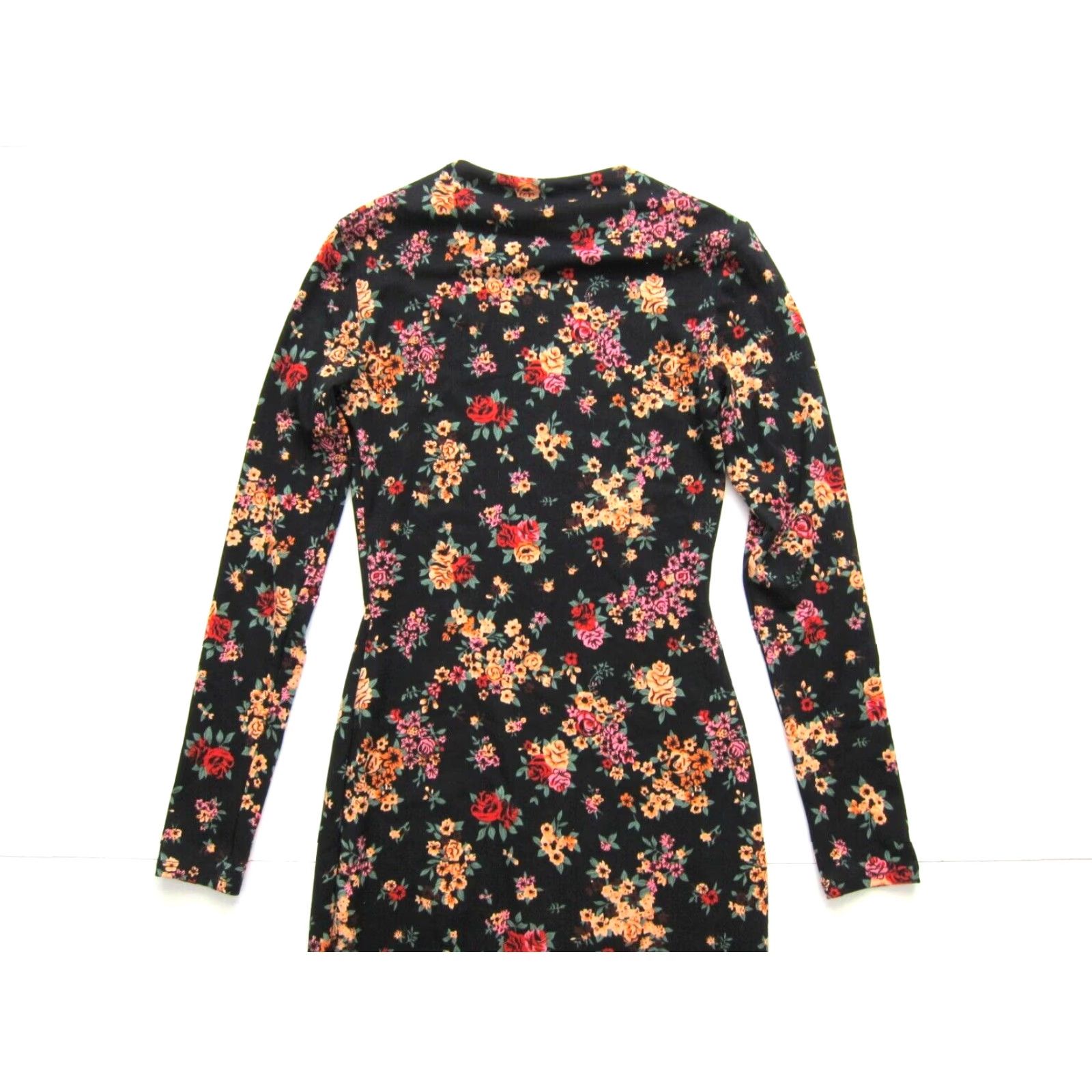 Vintage Haley & June Black Pink Floral Long Sleeve High Neck Stretch Pencil Dress Small Size S / US 4 / IT 40 - 3 Thumbnail