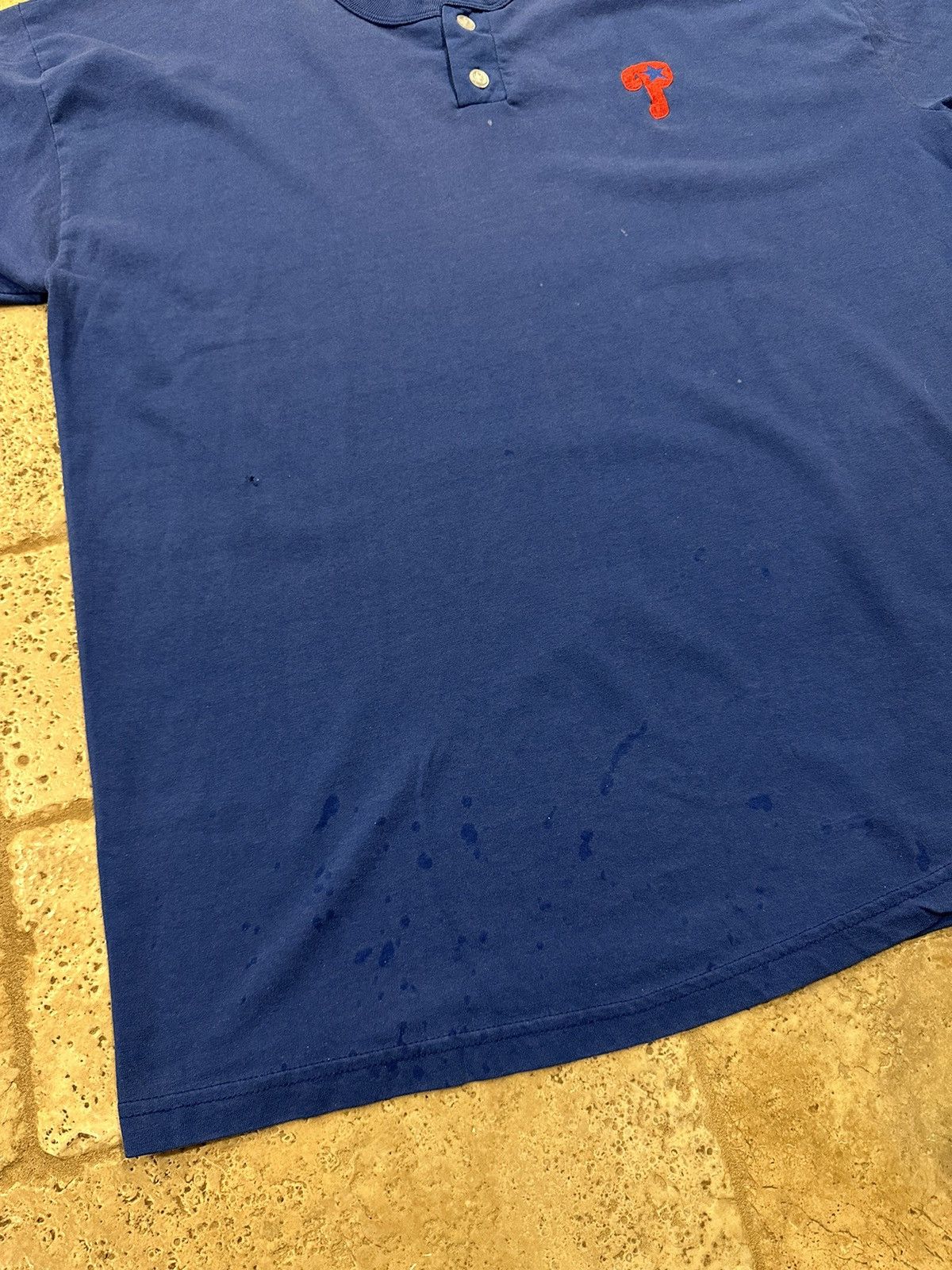 MLB × Russell Athletic × Vintage Vintage Phillies Russel Athletic Blue Quarter Button Up Tee Size US XL / EU 56 / 4 - 5 Thumbnail