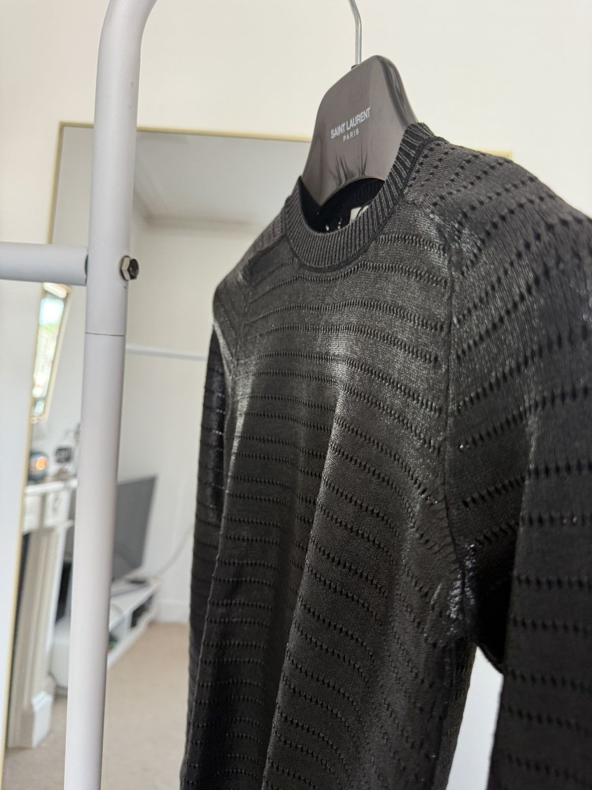 Saint Laurent Paris Saint Laurent Shiny Black Striped Sweater Size XS / US 0-2 / IT 36-38 - 7 Thumbnail
