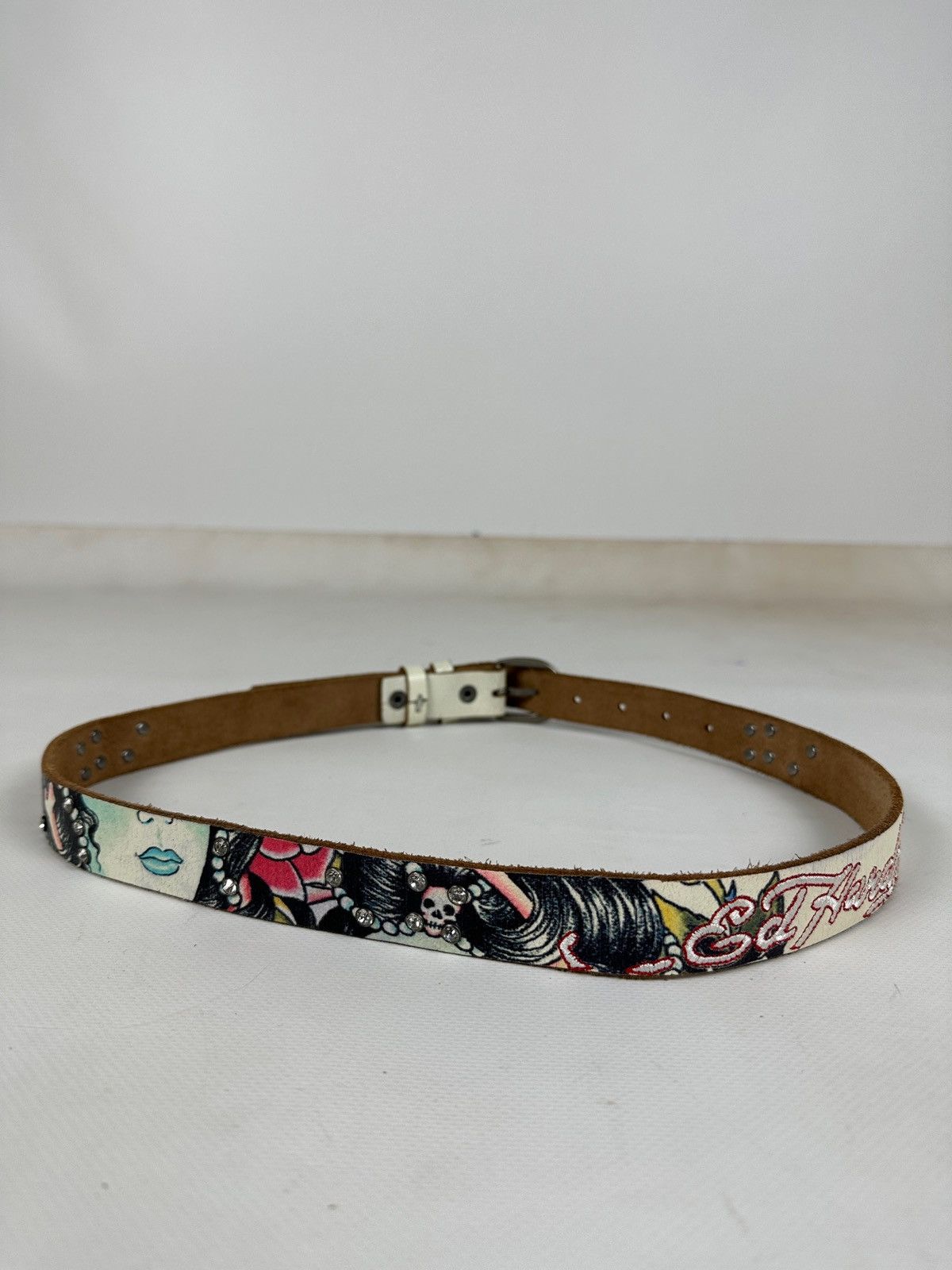 Christian Audigier Vintage Ed Hardy Rhinestones Leather Belt Size ONE SIZE - 4 Thumbnail