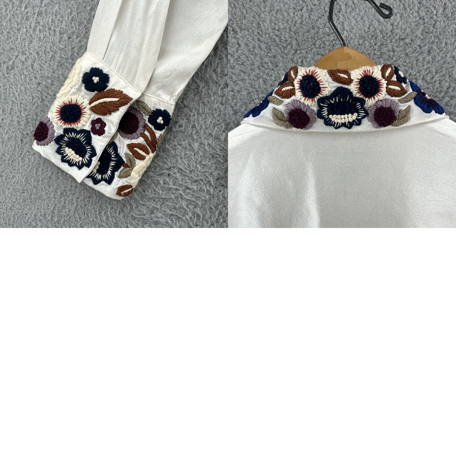 Vintage La Fuori Blouse Shirt Womens S White Silk Sheer Embroidered Collar Flowers NWT Size S Size S / US 4 / IT 40 - 11 Thumbnail