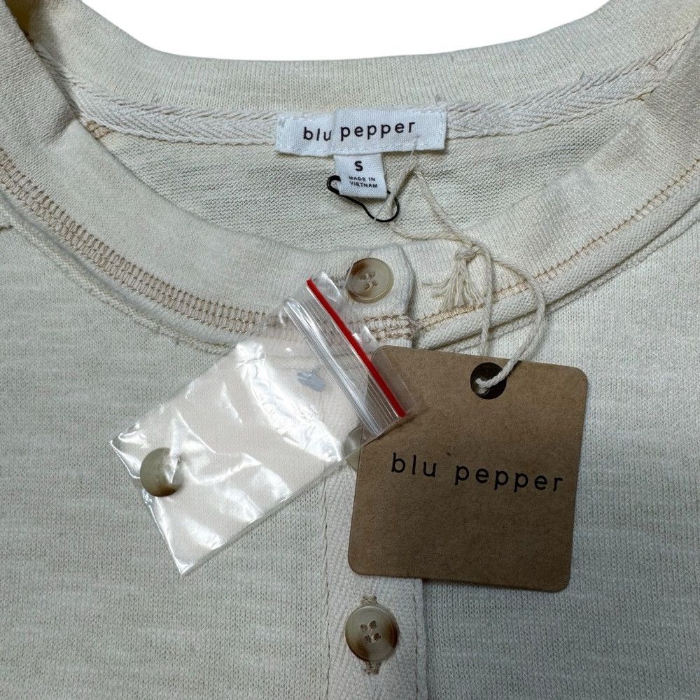 Other NWT New Blu Pepper Contrast Stitch Long Sleeve Henley Ivory Size S / US 4 / IT 40 - 8 Thumbnail
