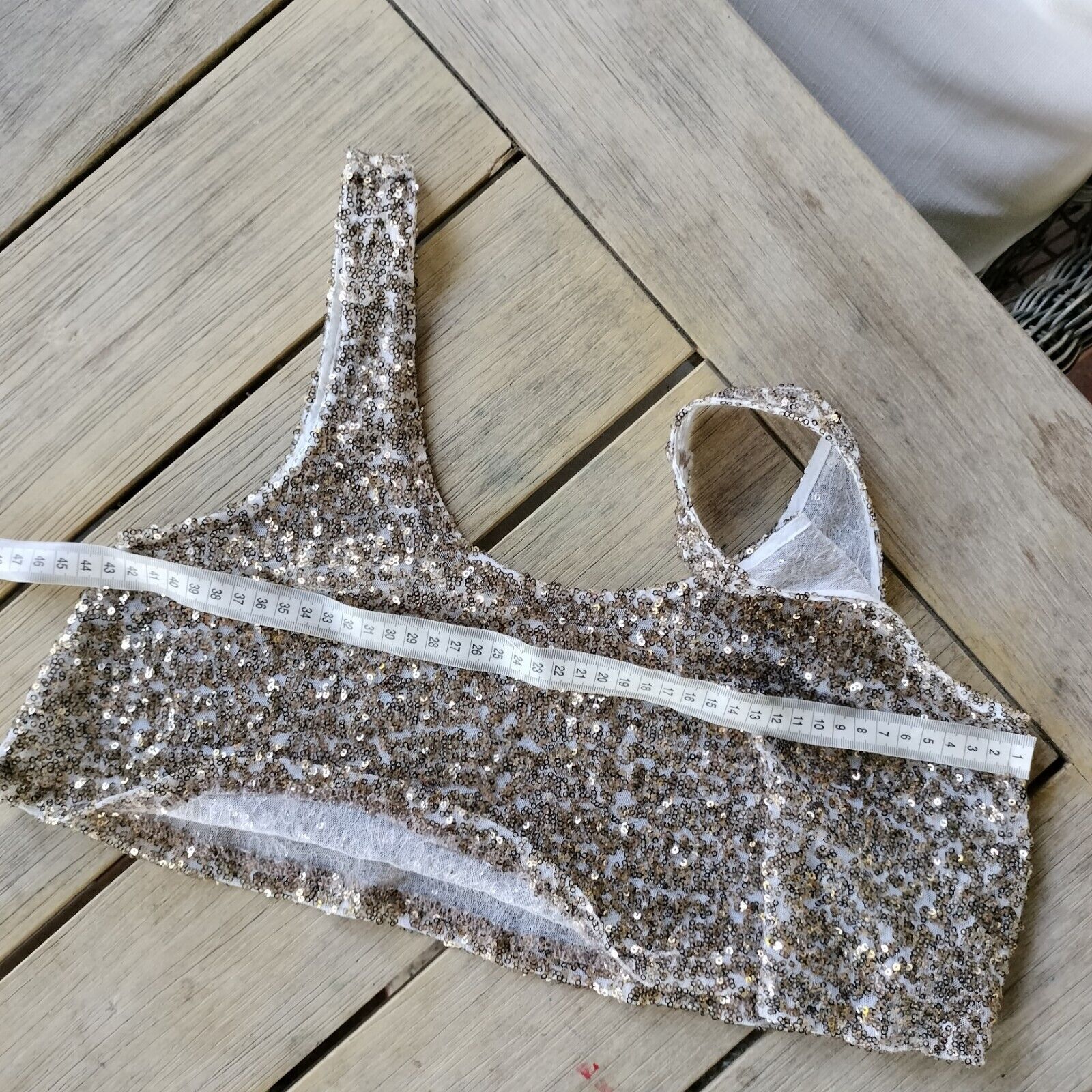 Japanese Brand Crop Top Tank Sequin Mesh Embroidered Baroque Festival Size ONE SIZE - 5 Thumbnail