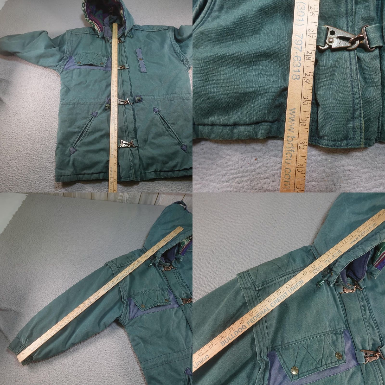 Vintage VINTAGE In Crowd Jacket Mens S Green Canvas Parka Hooded Insulated Lined Pockets Tribal Aztec Pattern Sailor/Outdoor Winter Coat Size US S / EU 44-46 / 1 - 11 Thumbnail
