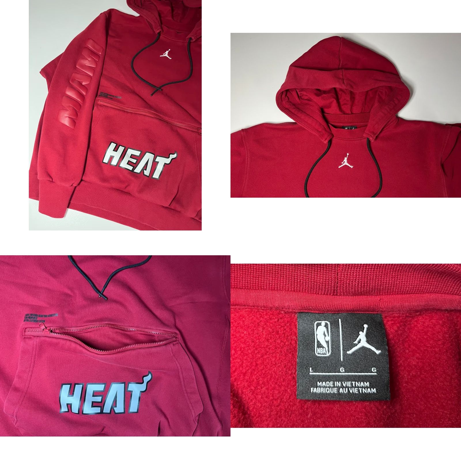 Jordan Brand Nike Jordan Men's Miami Heat Statement Courtside Hoodie DR7003-608 Sz L Red Logo Pullover Hoodie Mens Sports Front Pockets 90s Size US L / EU 52-54 / 3 - 8 Thumbnail