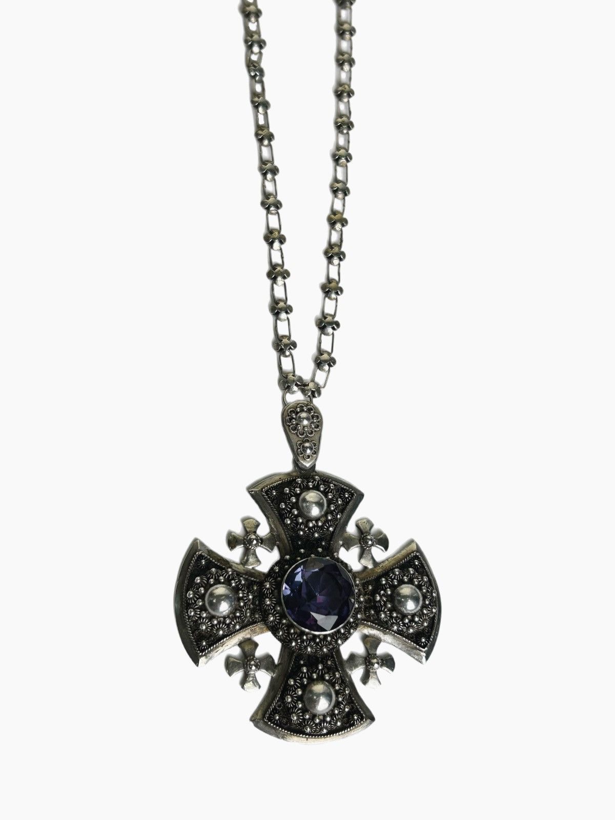 Sterling Silver Massive Sterling Silver Amethyst Filigree Cross Size ONE SIZE - 4 Thumbnail