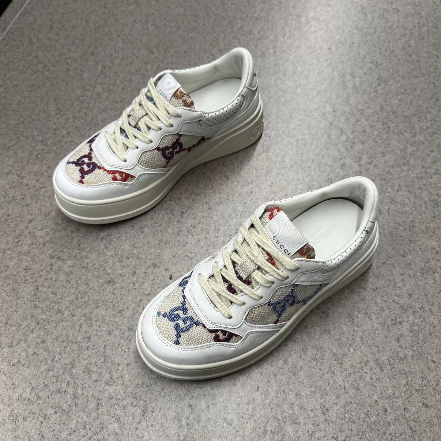 Gucci Gucci GG Multicolor White Embroidered Biscuit 37.5 Size US 7 / IT 37 - 5 Thumbnail