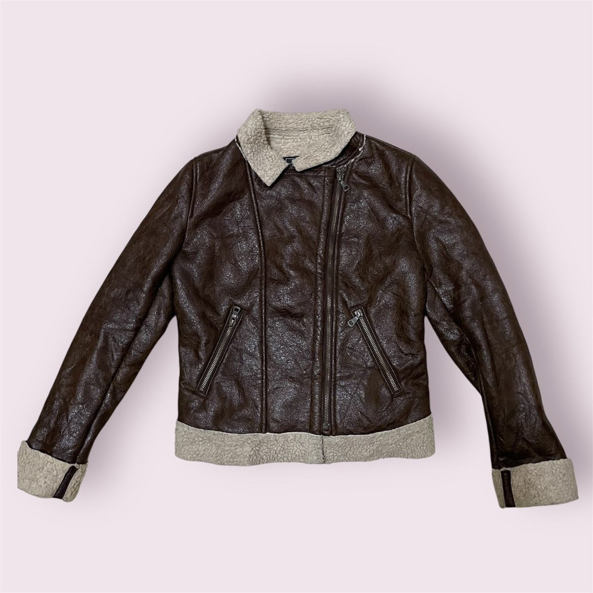 Uniqlo Vintage NEO LEATHER x UNIQLO DOUBLE COLLAR SHEARLING JACKET. Size S / US 4 / IT 40 - 1 Thumbnail