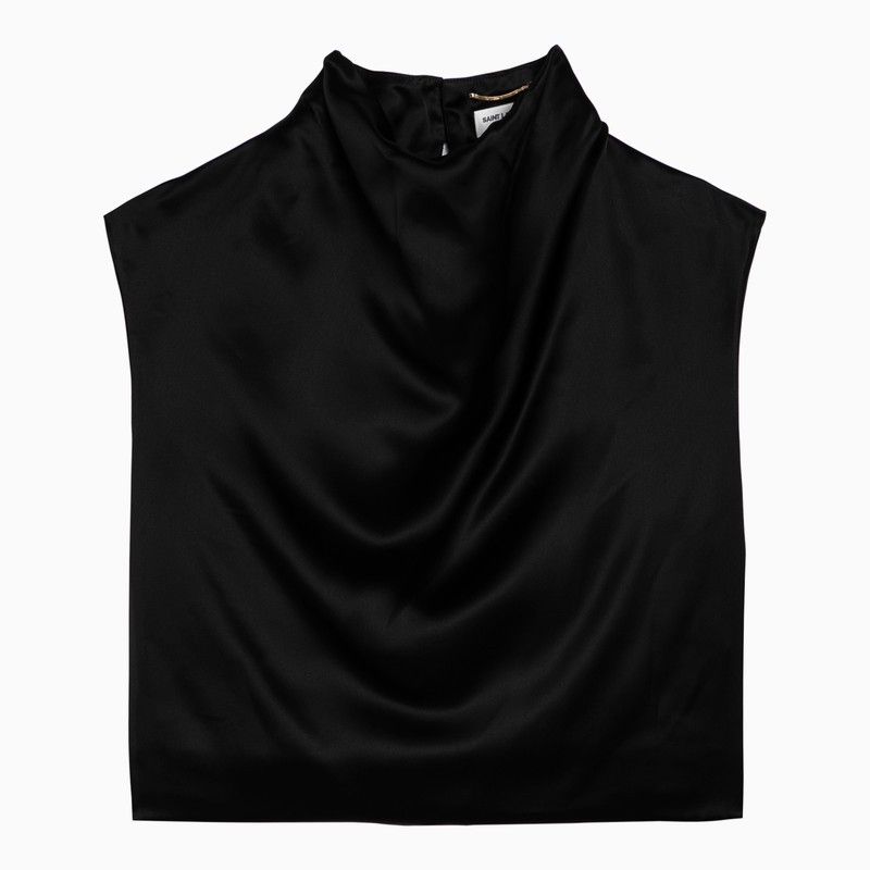 image of Saint Laurent Paris Saint Laurent Black Viscose Short Top, Women's (Size Medium)